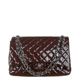 Chanel Burgundy Patent Leather Double Flap Maxi Jumbo Shoulder Bag