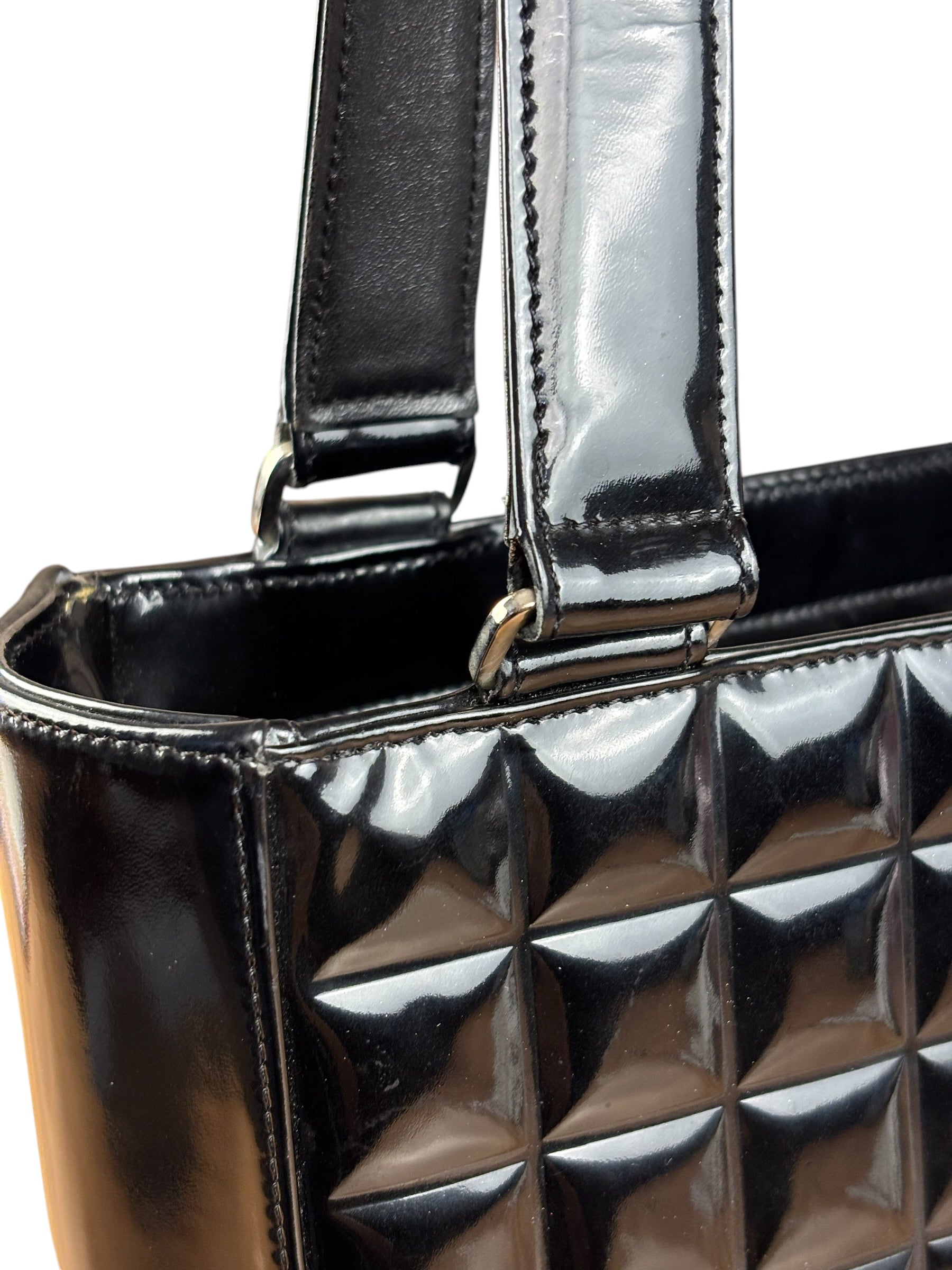 Chanel Glossy Black Patent Leather Chocolate Bar Tote Bag