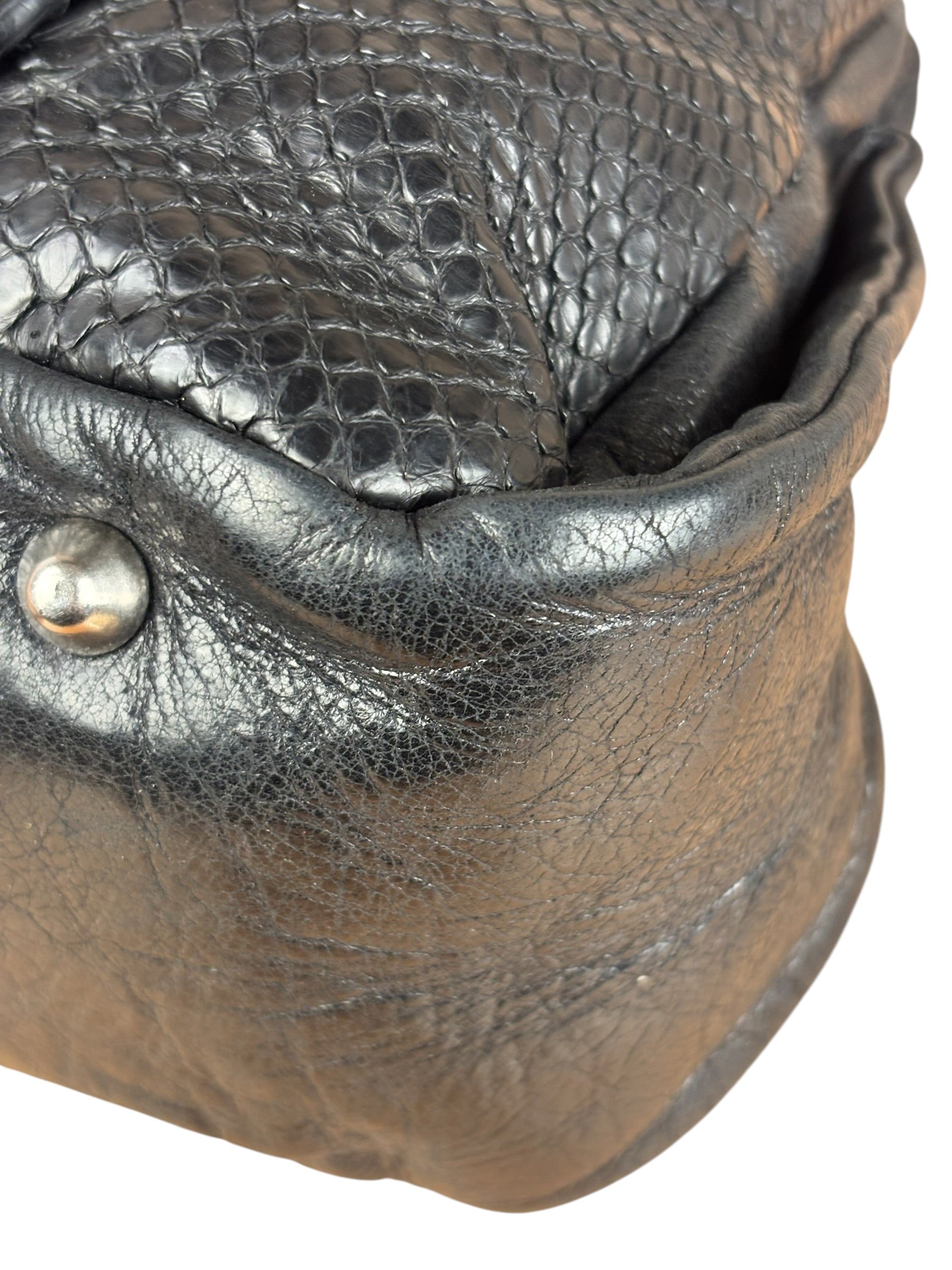 Chloé Vintage Black Leather Python Silverado Shoulder Bag