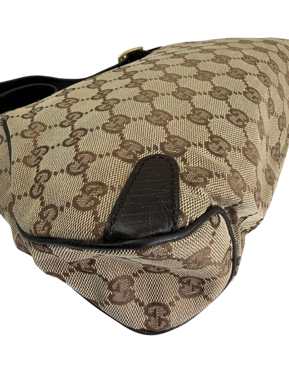 Gucci Brown Leather Trim GG Horsebit Chain Shoulder Bag