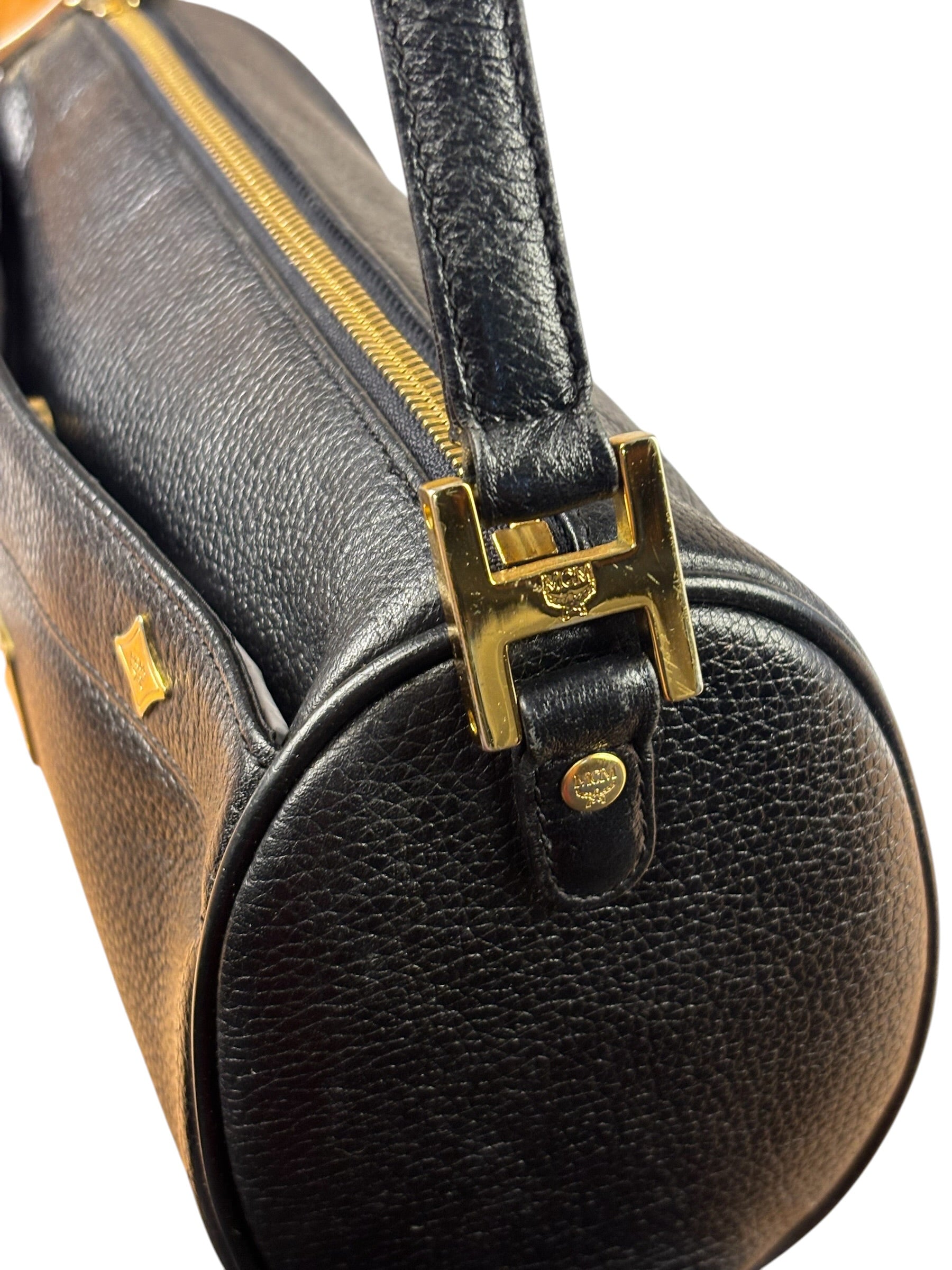 MCM Vintage Black Pebbled Leather Bowler Pochette