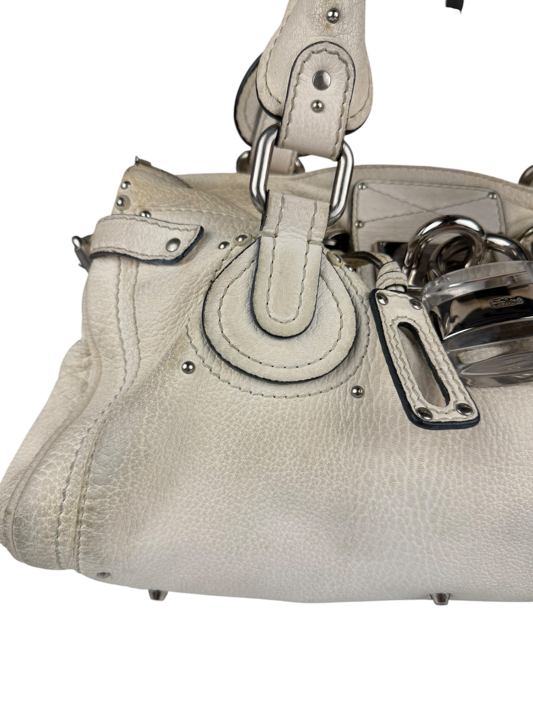 Chloé White Leather Paddington Handbag (Repainted)