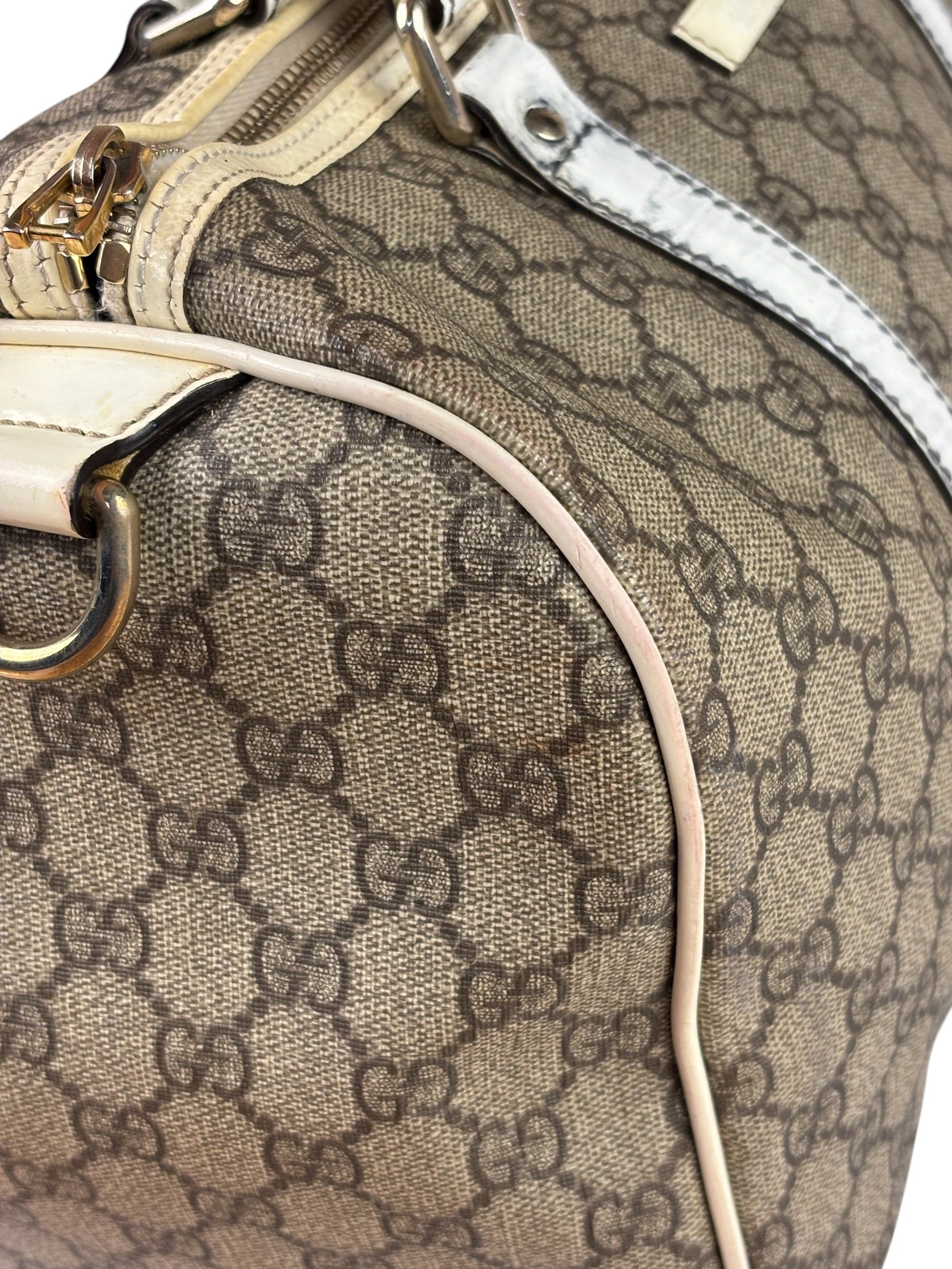 Gucci Beige/White Leather Trim GG Joy Boston Bag