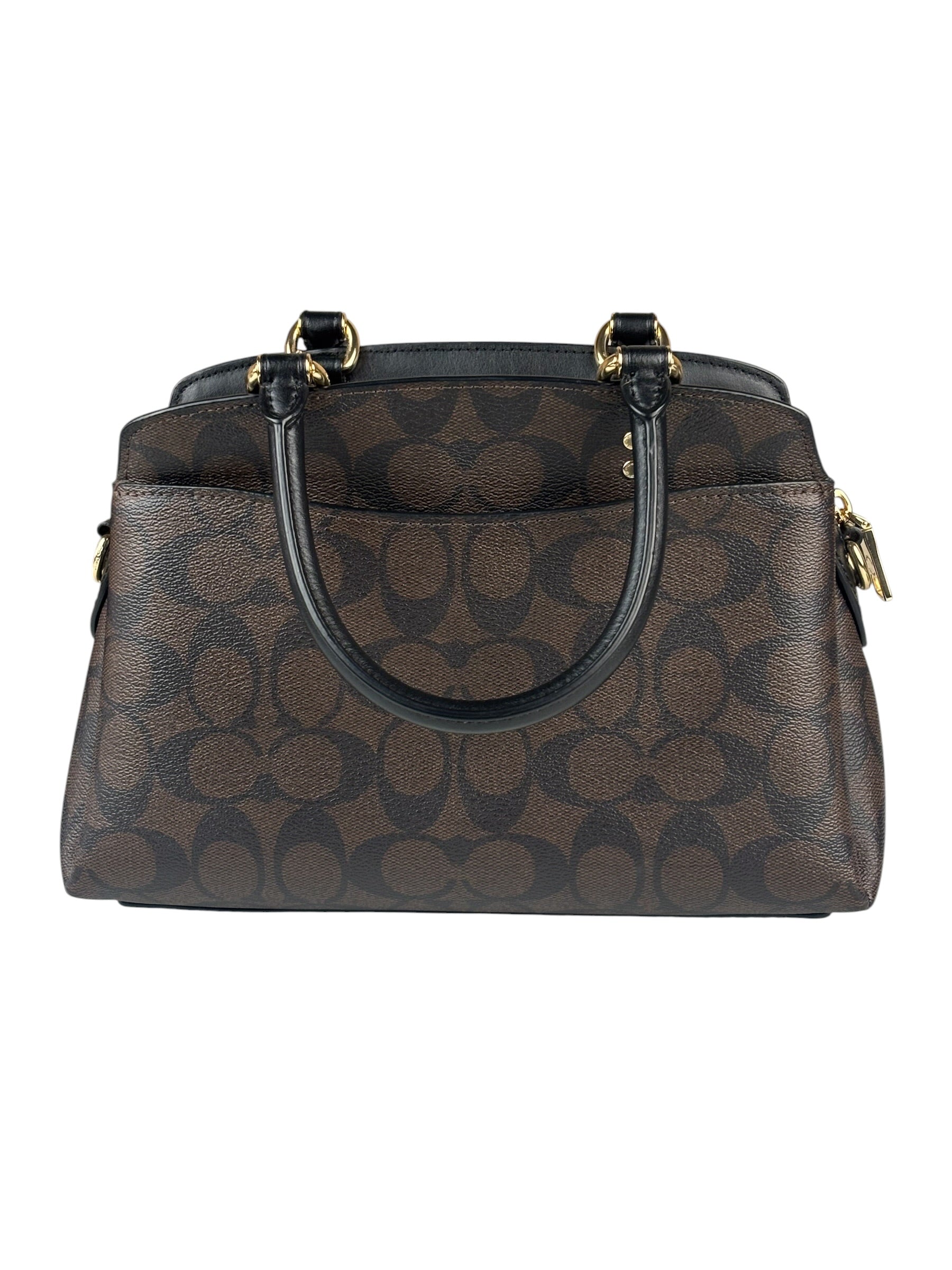 Coach Brown/Black Leather Mini Lillie Carryall In Signature Two-Way Bag