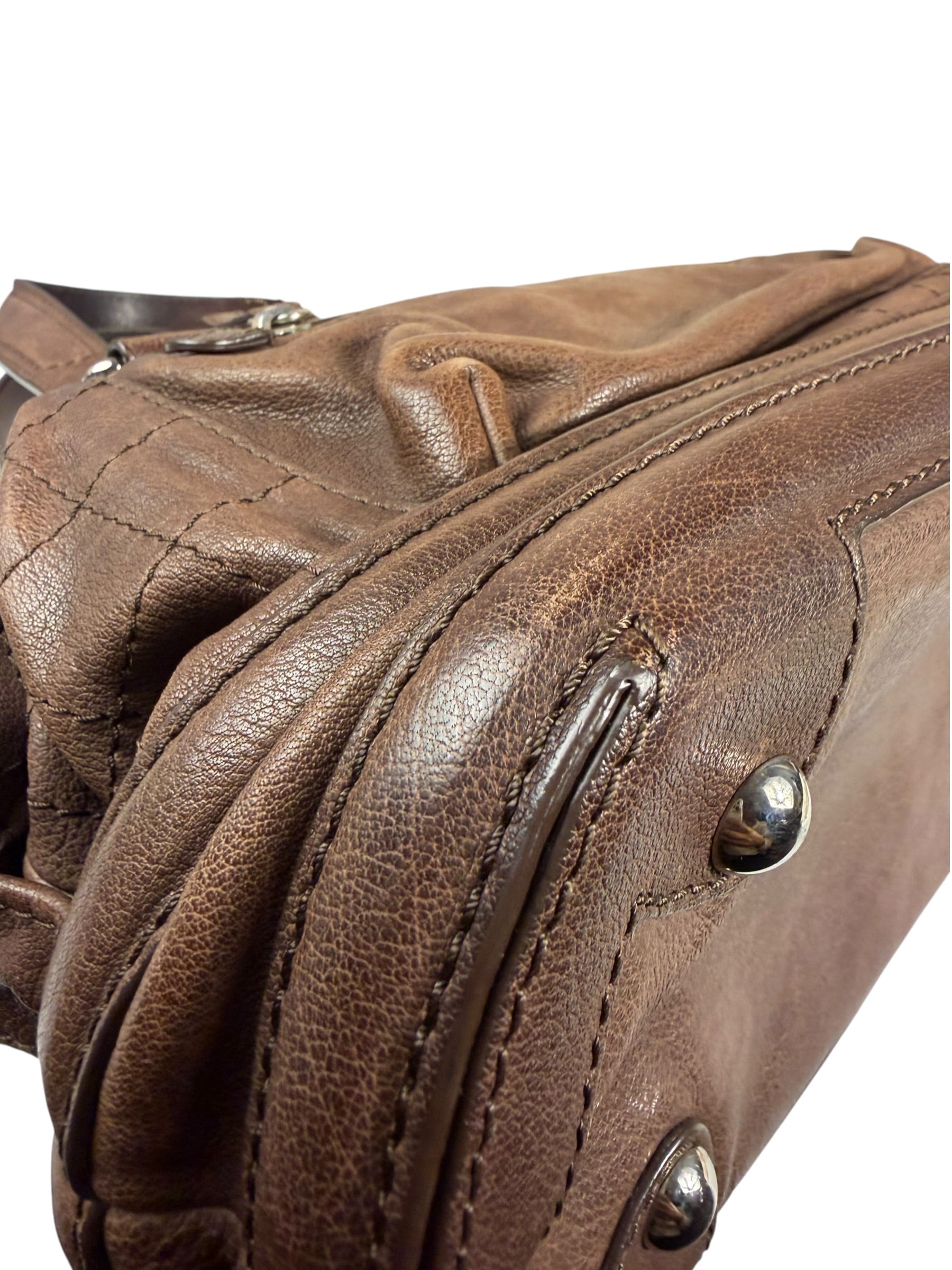 Chanel Brown Leather Essential Square Stitch Bowler Bag 2007