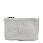 Chanel White CC Leather Wallet Zip Pouch 2004
