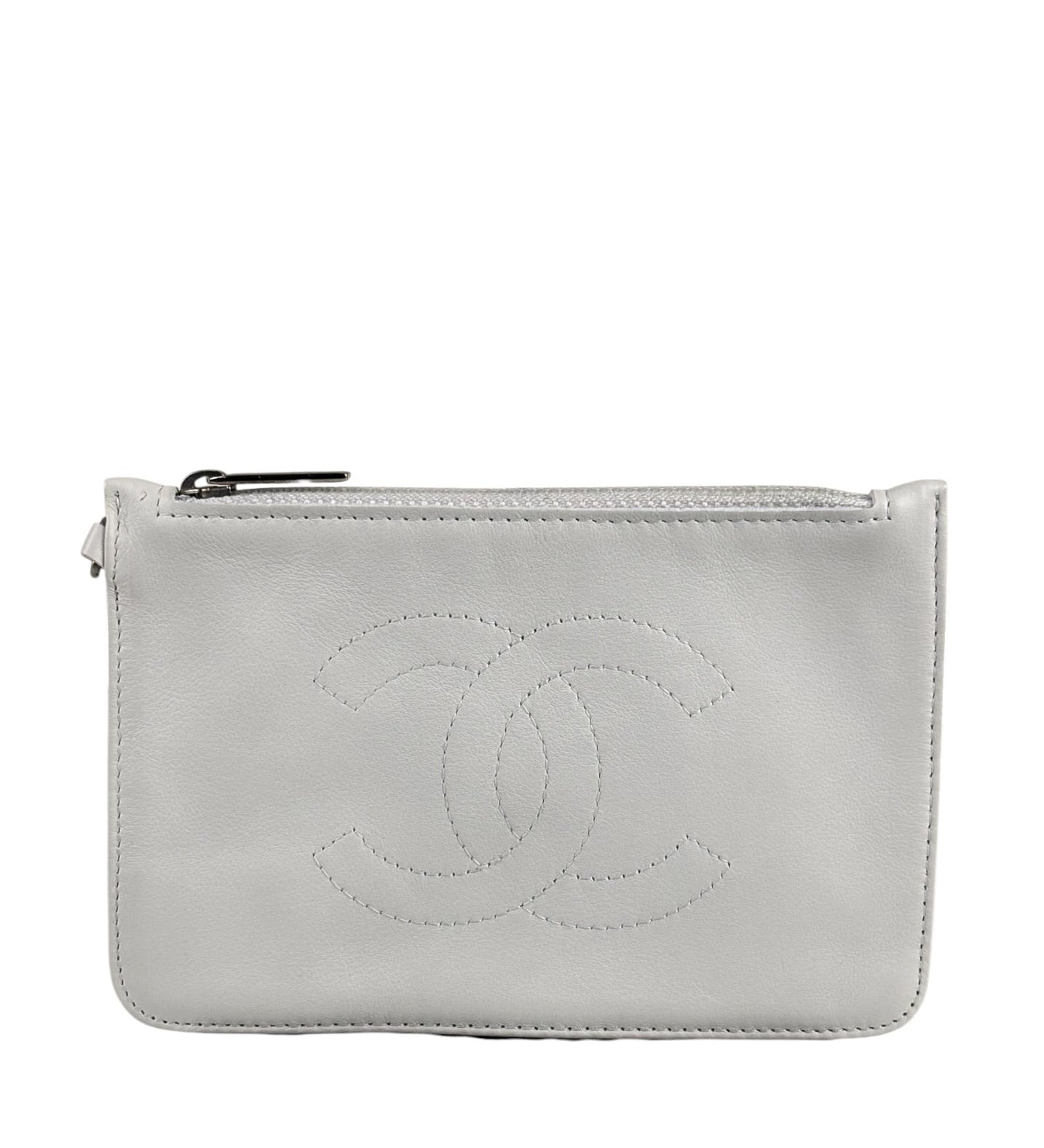 Chanel White CC Leather Wallet Zip Pouch 2004