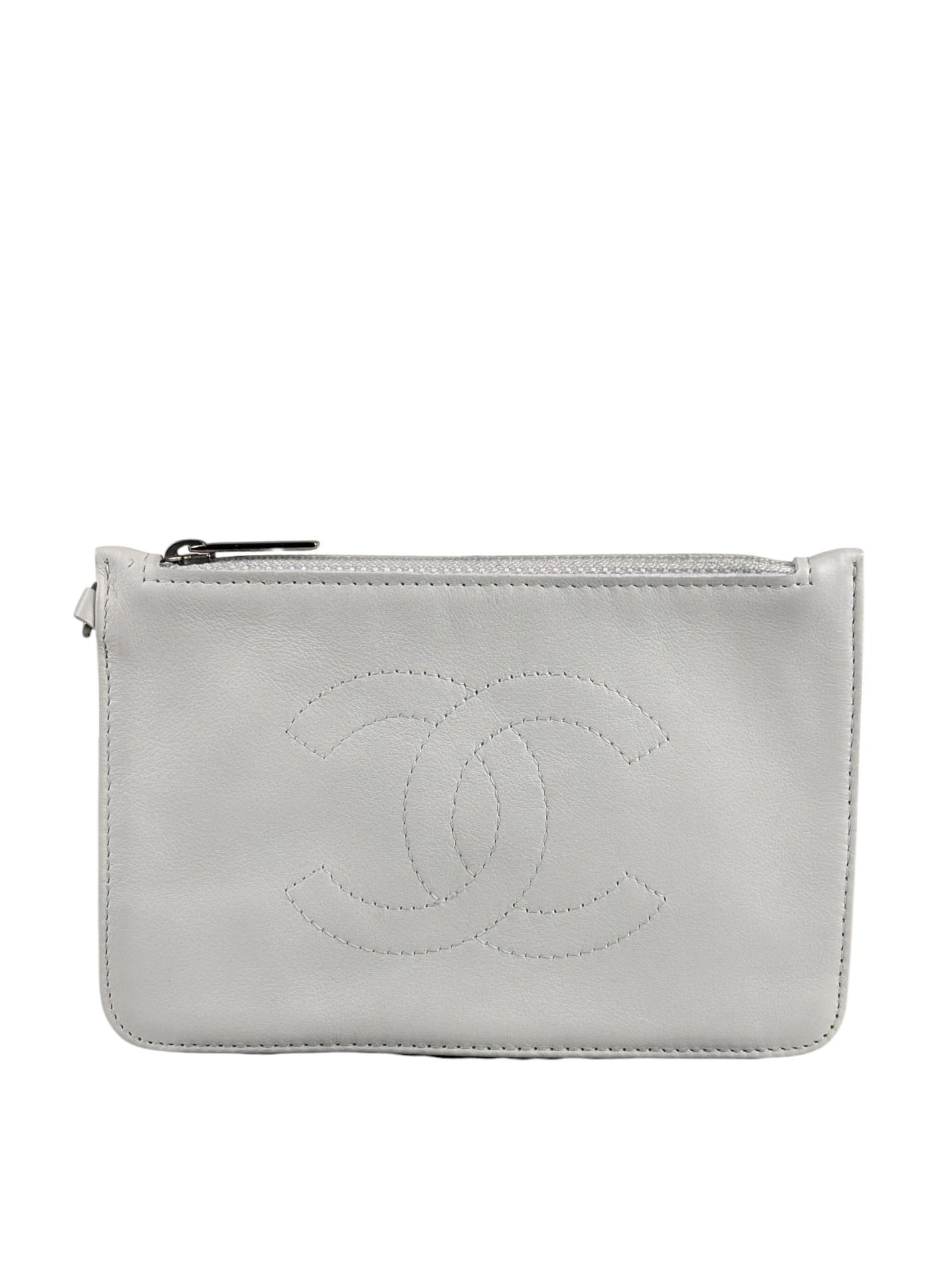 Chanel White CC Leather Wallet Zip Pouch 2004