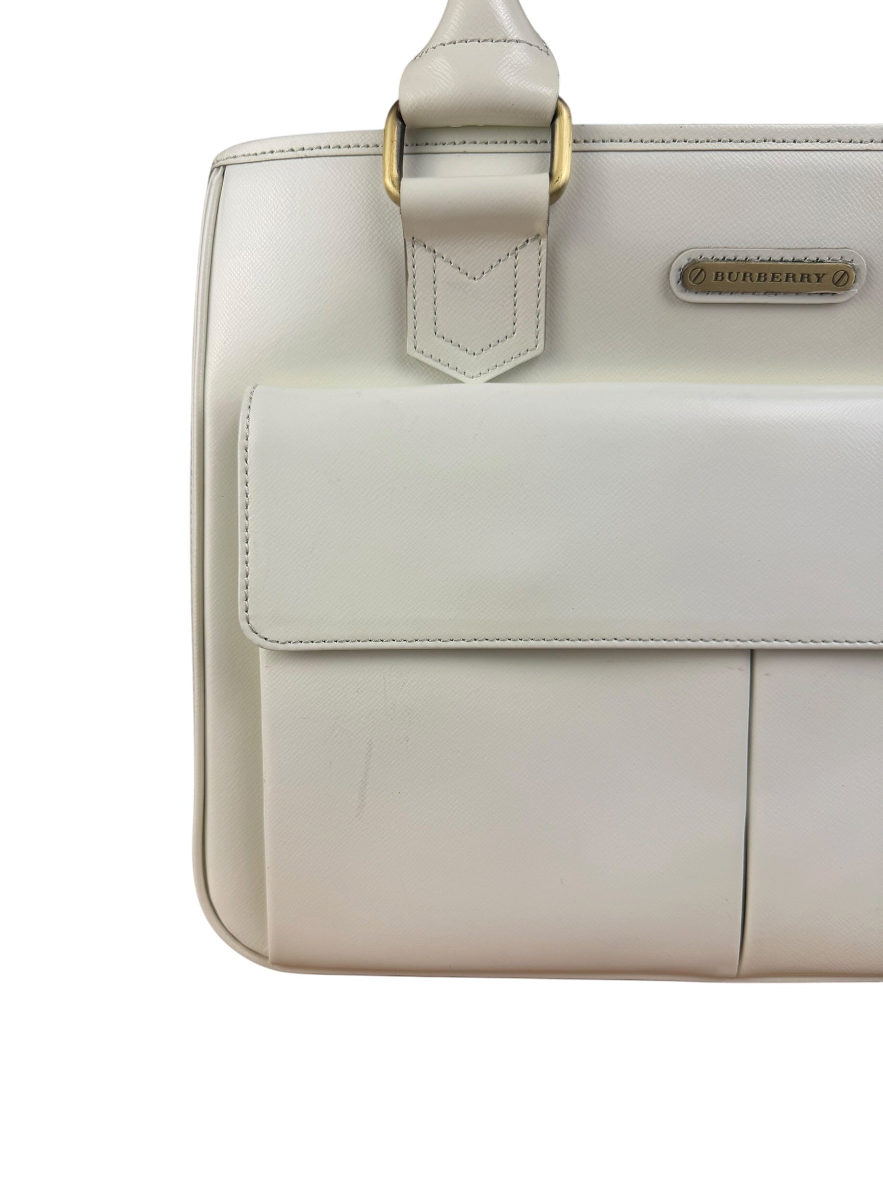 Burberry White Leather Multi-Pocket Handbag