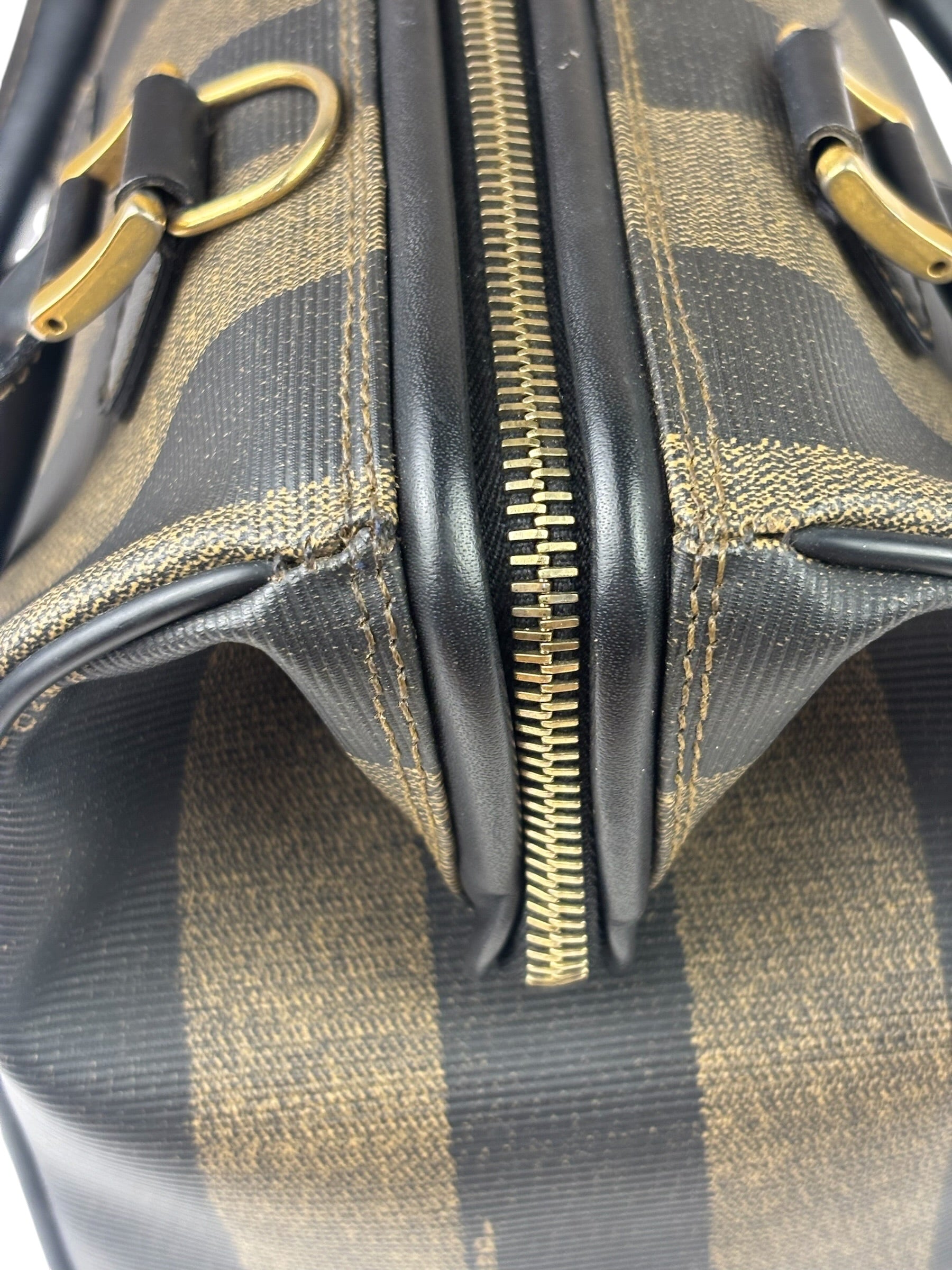 Fendi Brown/Black Leather Pequin Boston Bag
