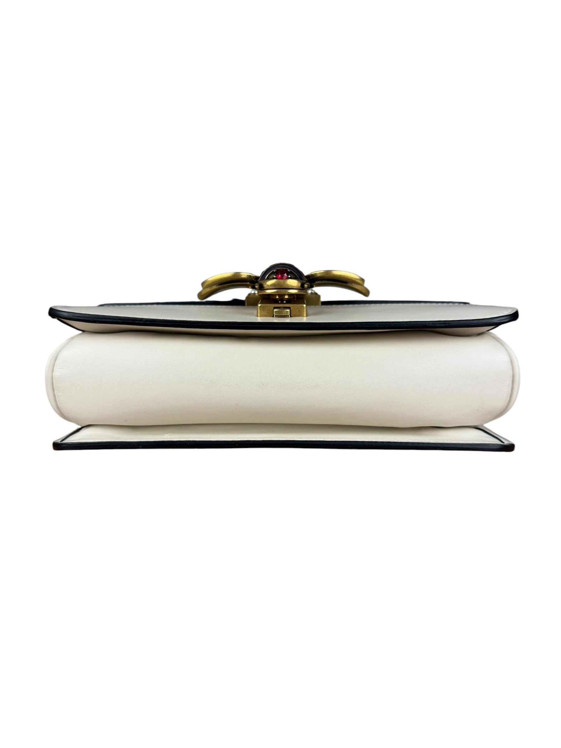 Gucci White Leather Queen Margaret Bee Embellished Shoulder Bag