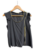2008 Prada Black Silk Gold Leather Top