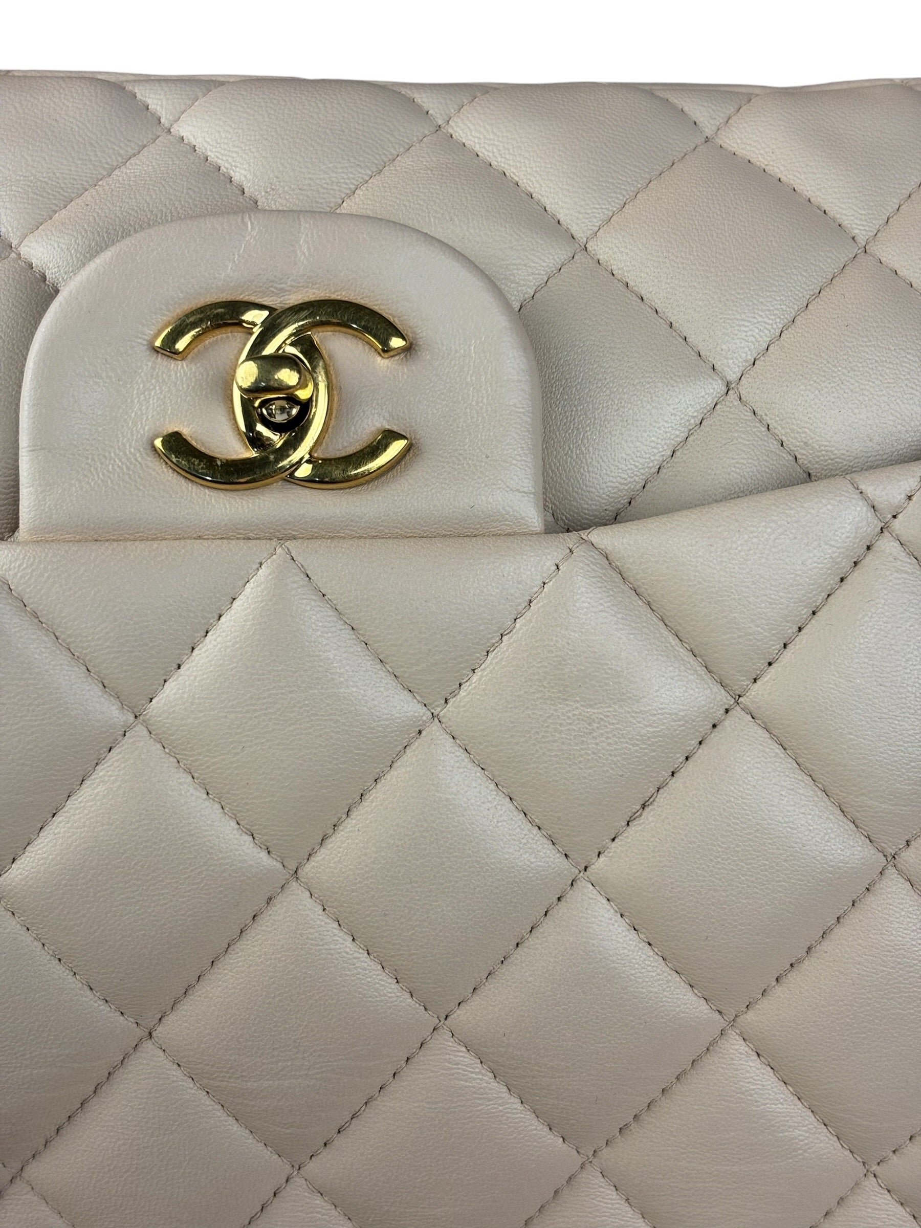 Chanel Beige Clair Jumbo Classic Flap Shoulder Bag 1990