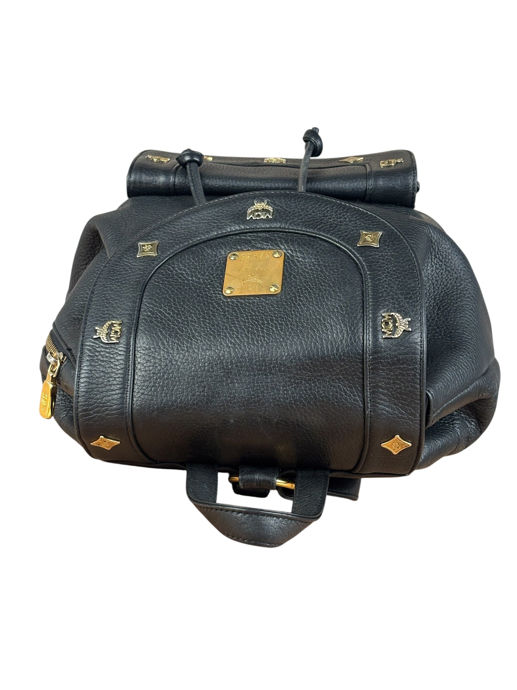 MCM Vintage Black Leather Studded Drawing Backpack