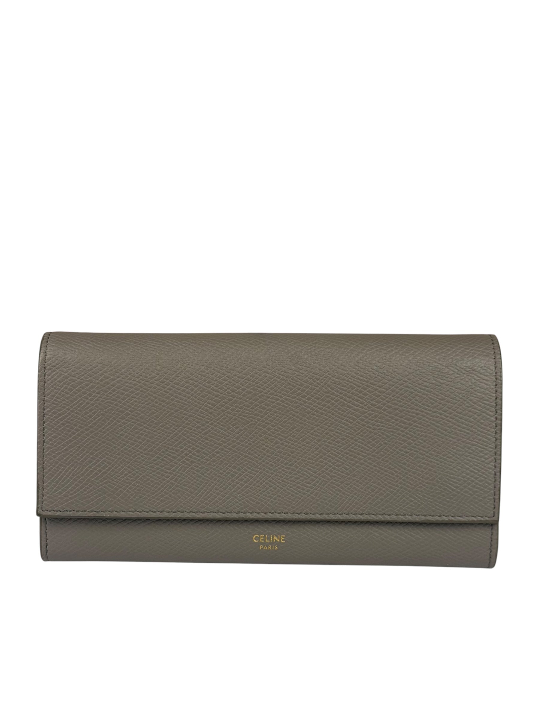 Celine Grey Leather Long Flap Wallet