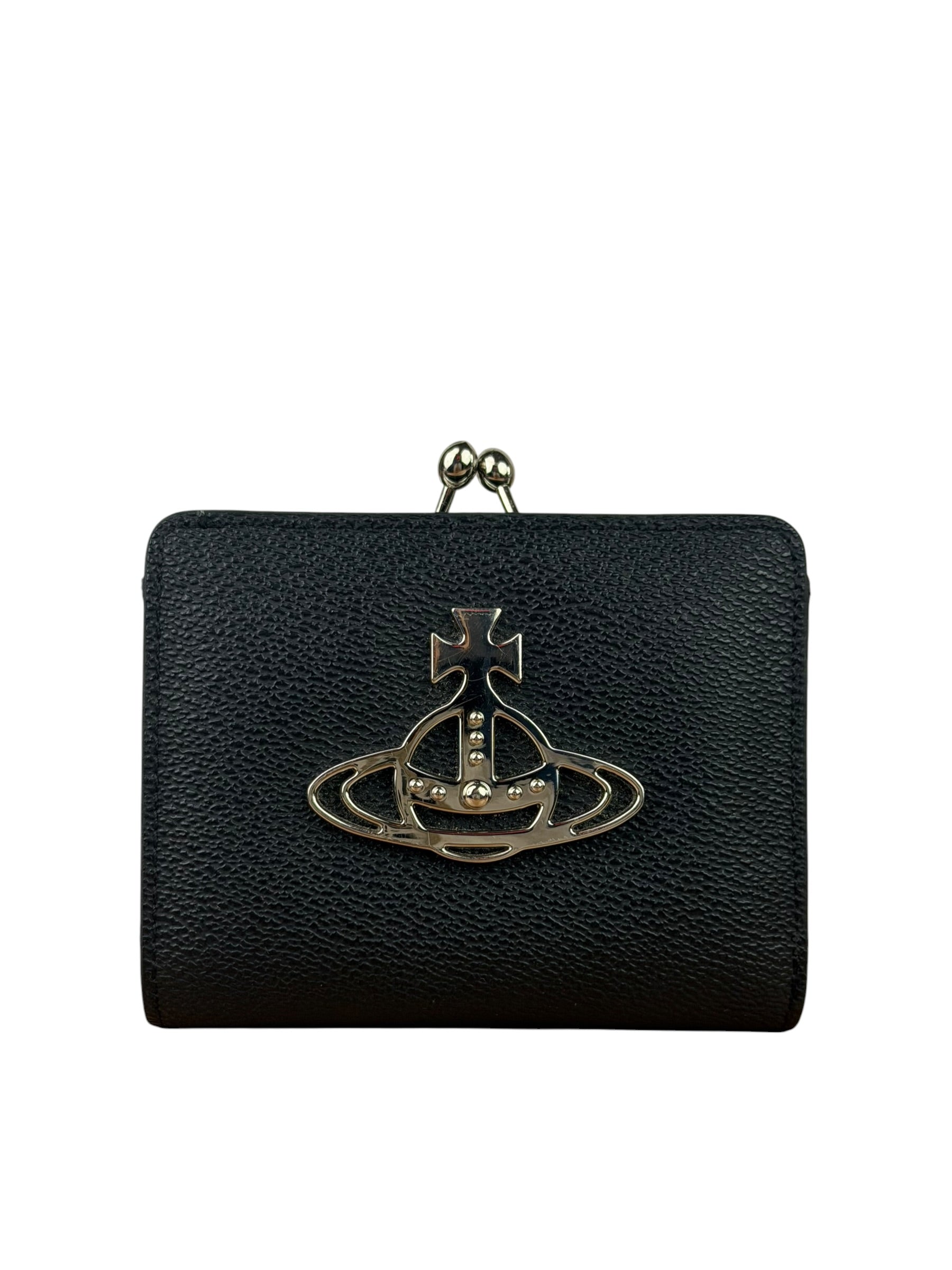 Vivienne Westwood Black Compact Bi-Fold/Kiss Lock Annie Wallet