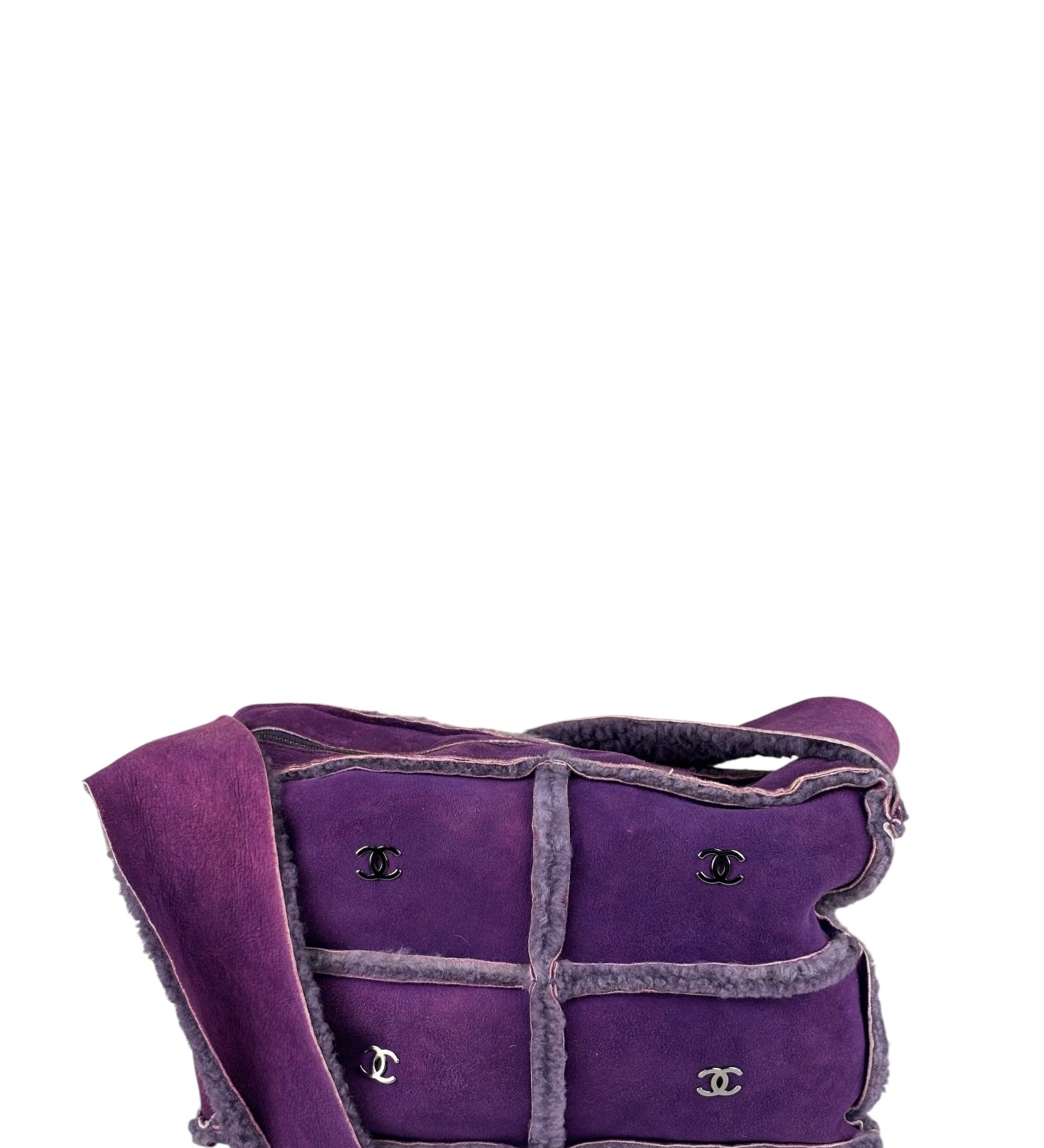 Chanel Vintage Purple Shearling/Suede Patchwork Shoulder Bag 2000