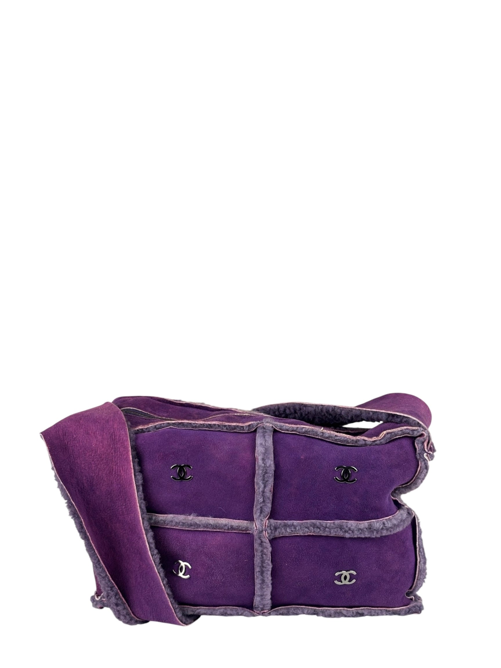 Chanel Vintage Purple Shearling/Suede Patchwork Shoulder Bag 2000