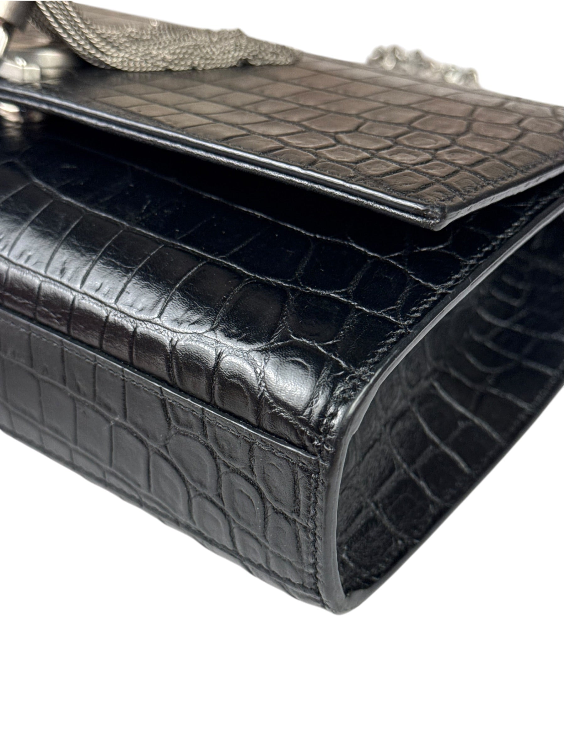 Yves Saint Laurent Black Croc-Embossed Calfskin Kate Tassel Shoulder Bag