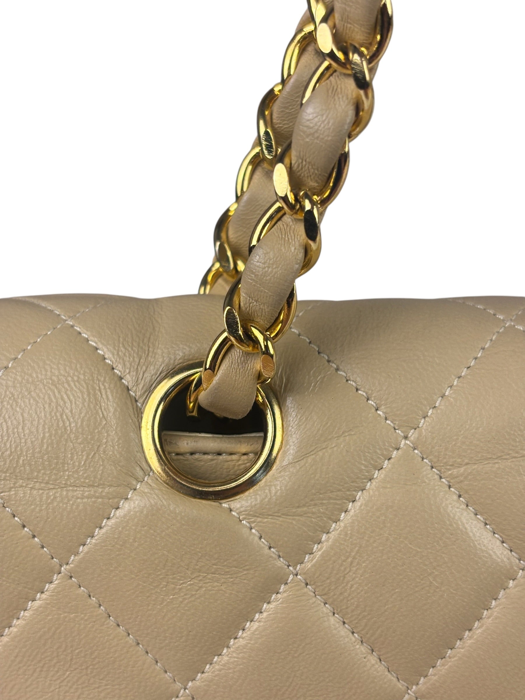 Chanel Beige Quilted Lambskin Flap Bag 90's