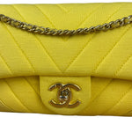 Chanel Yellow Chevron Flap Chain Shoulder Bag 2015