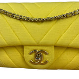 Chanel Yellow Chevron Flap Chain Shoulder Bag 2015