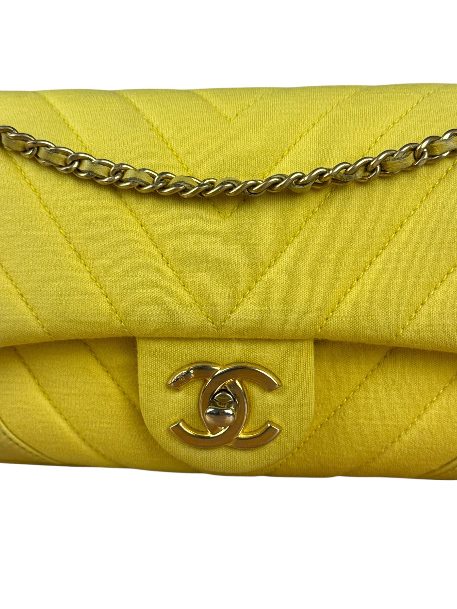 Chanel Yellow Chevron Flap Chain Shoulder Bag 2015