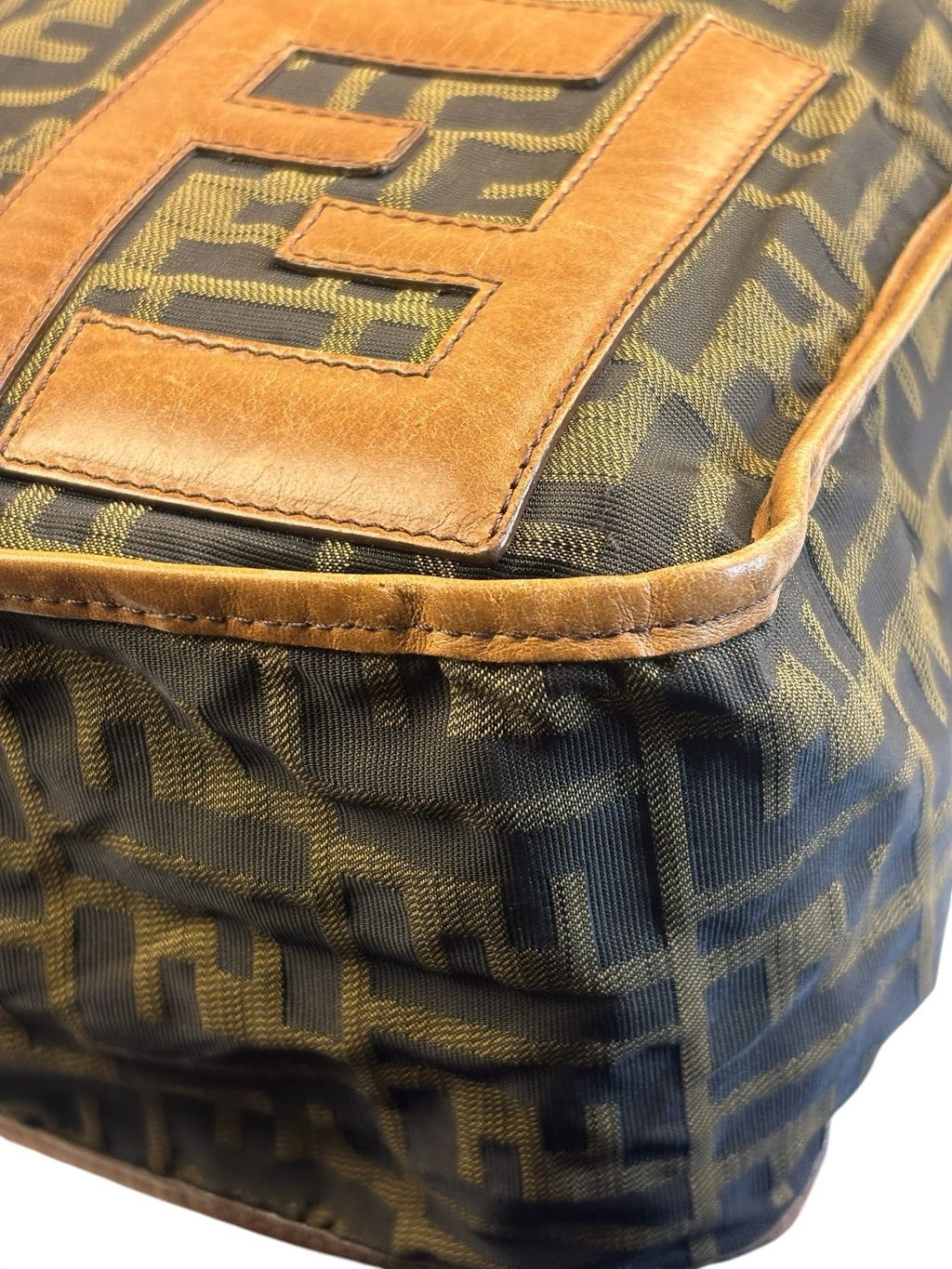 Fendi Zucca Print Brown Canvas Leather Trim Messenger Crossbody