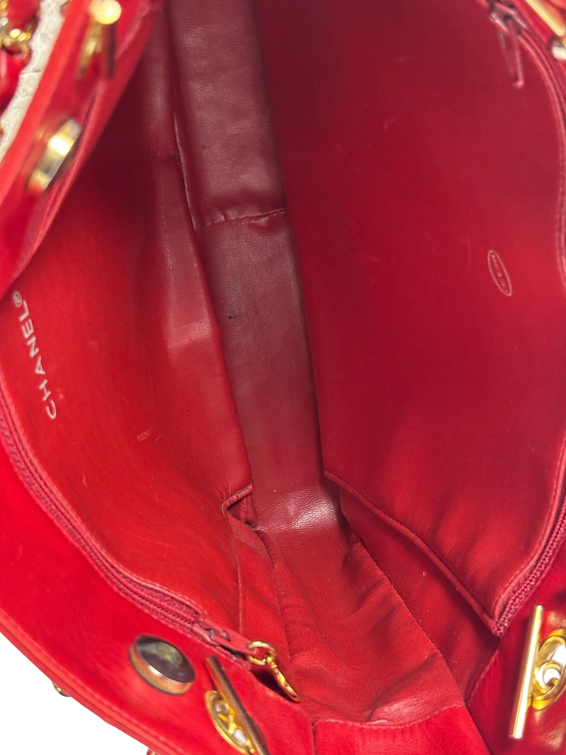 Chanel Vintage Red Quilted Lambskin Tote 1989