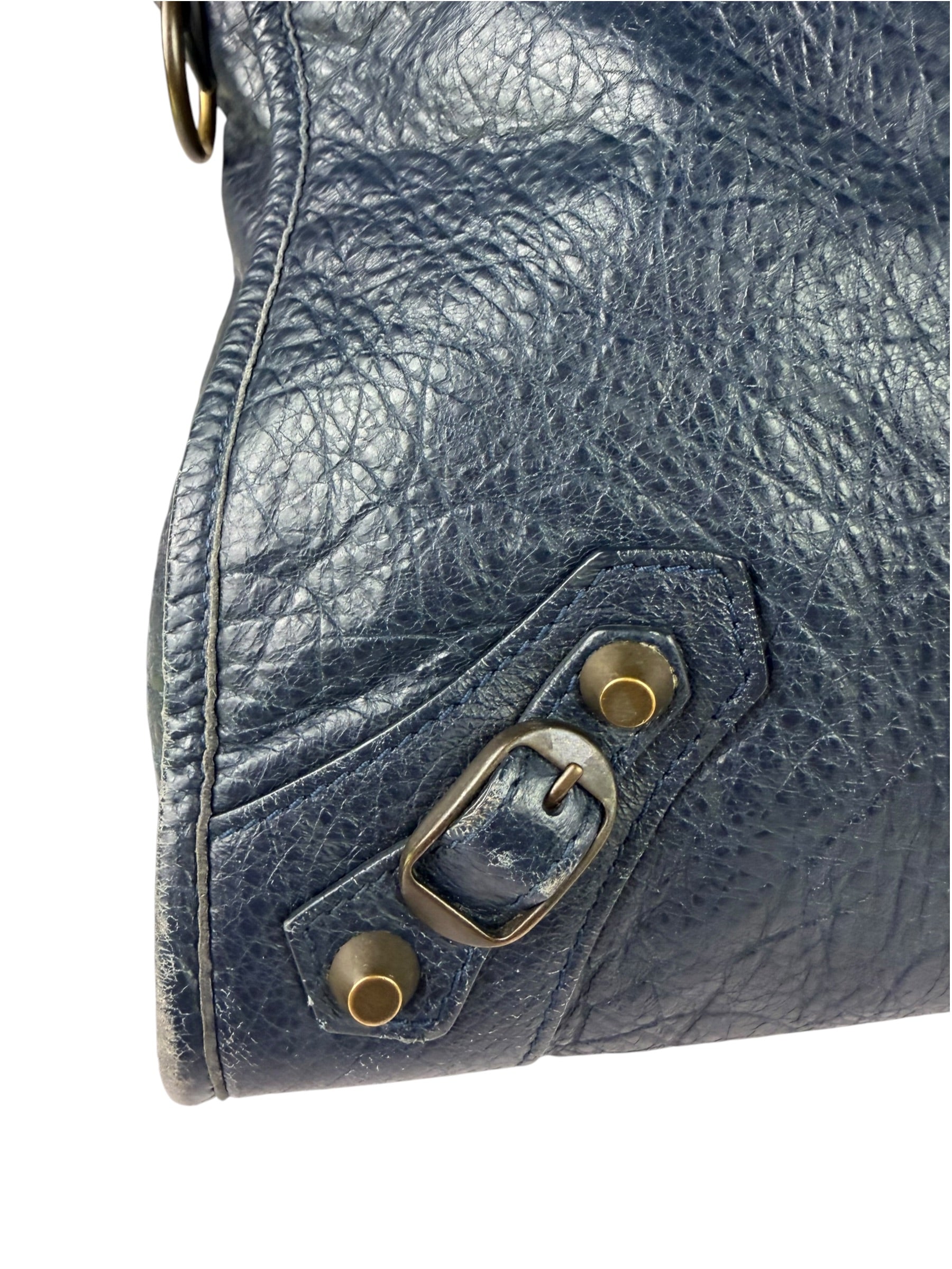 Balenciaga Navy Lambskin Moto Work Two-Way Bag