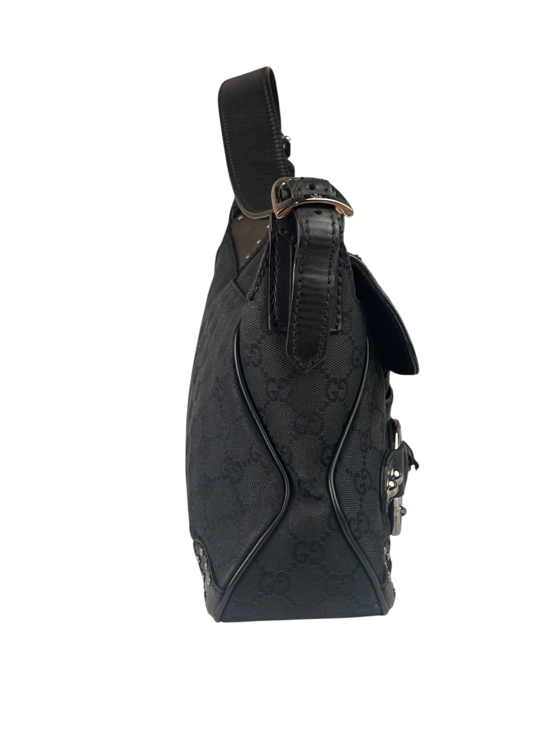 Gucci Vintage Black Horsebit Studded Chain Shoulder Bag