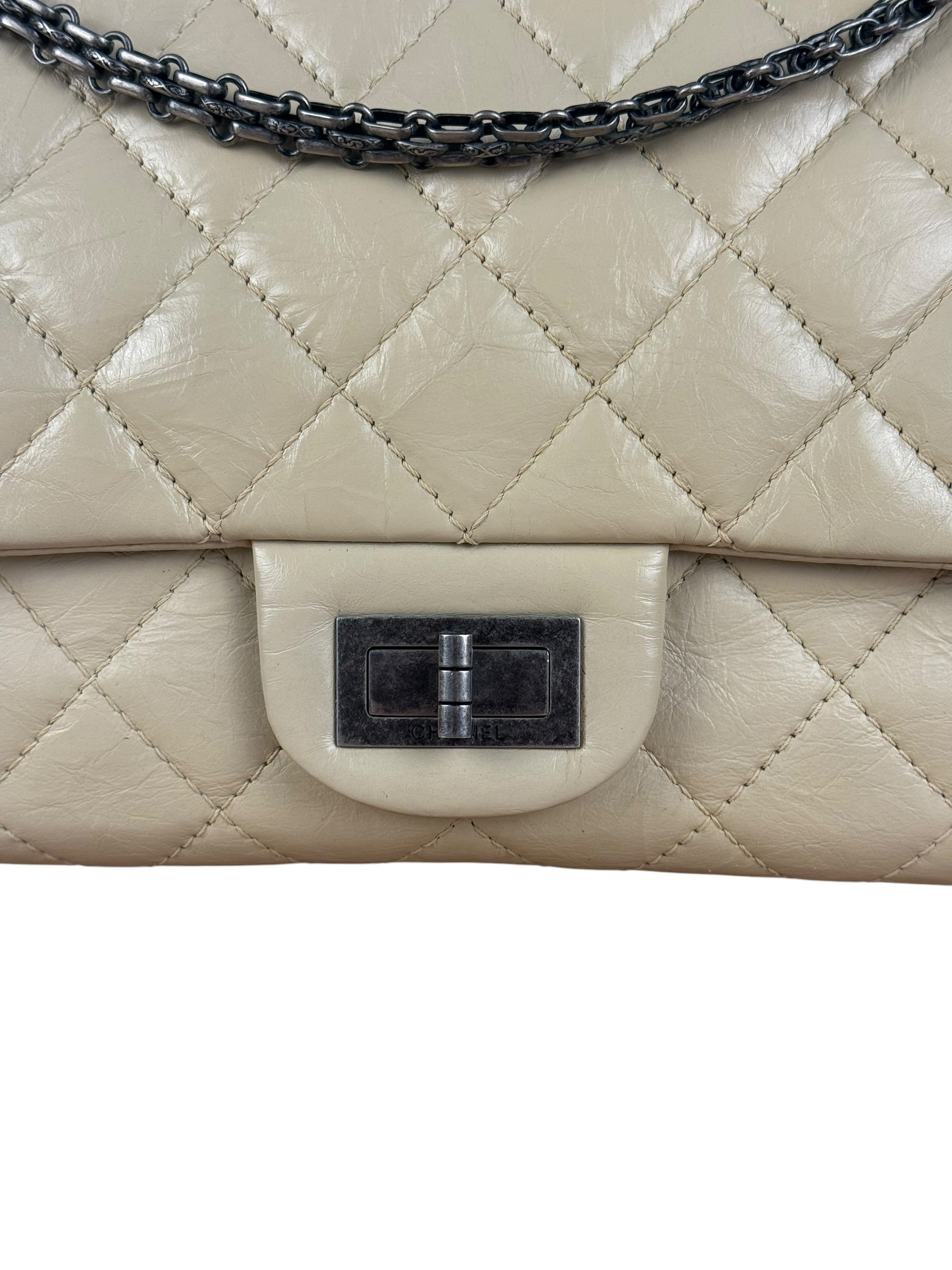 Chanel Aged Ivory Quilted Leather 2.55 Reissue Double Flap Bag 2009