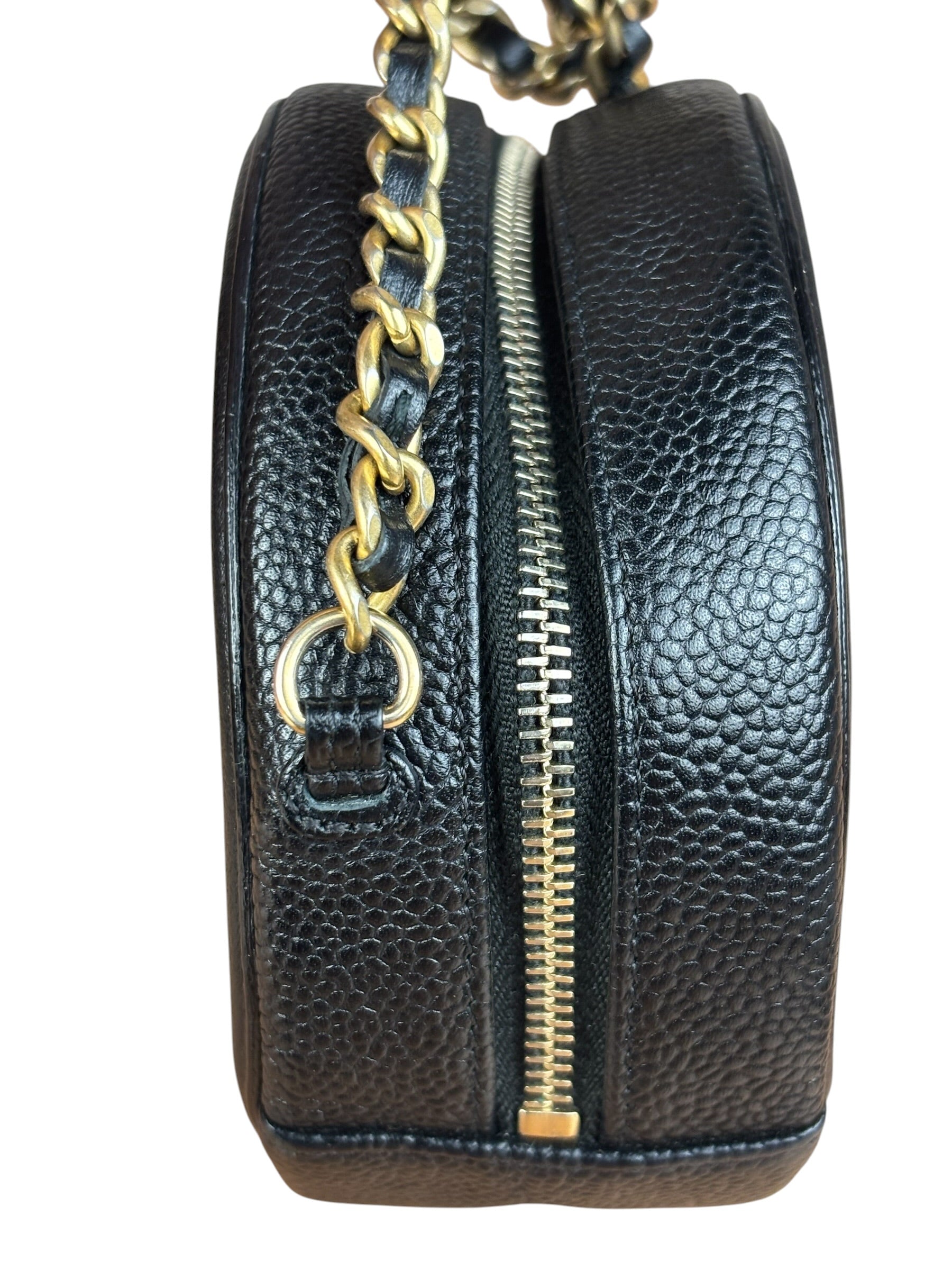 Chanel Black Quilted Caviar Leather CC Filigree Round Chain Clutch 2019
