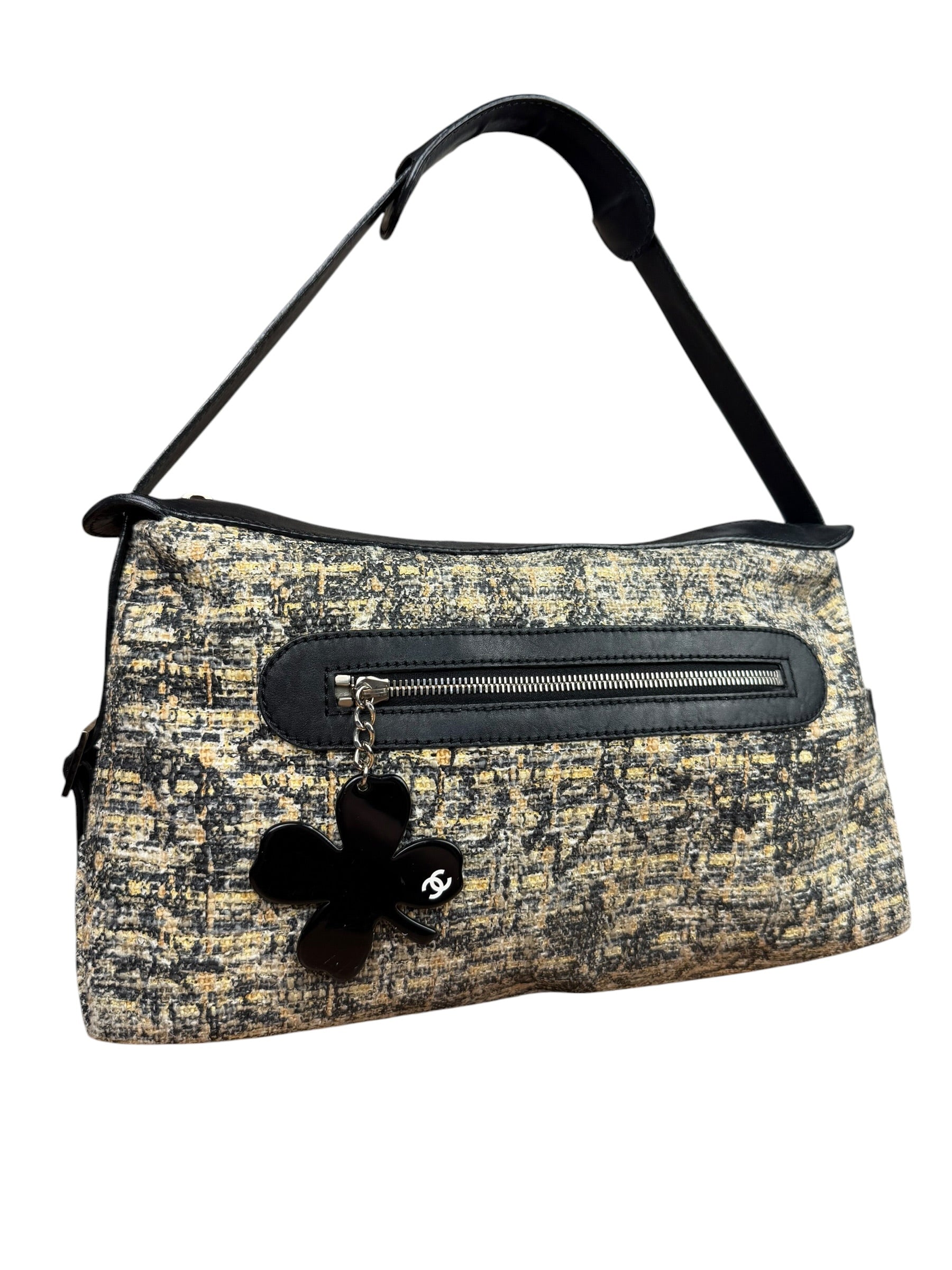 Chanel Black/Beige Tweed Clover Hobo Shoulder Bag '05-'06