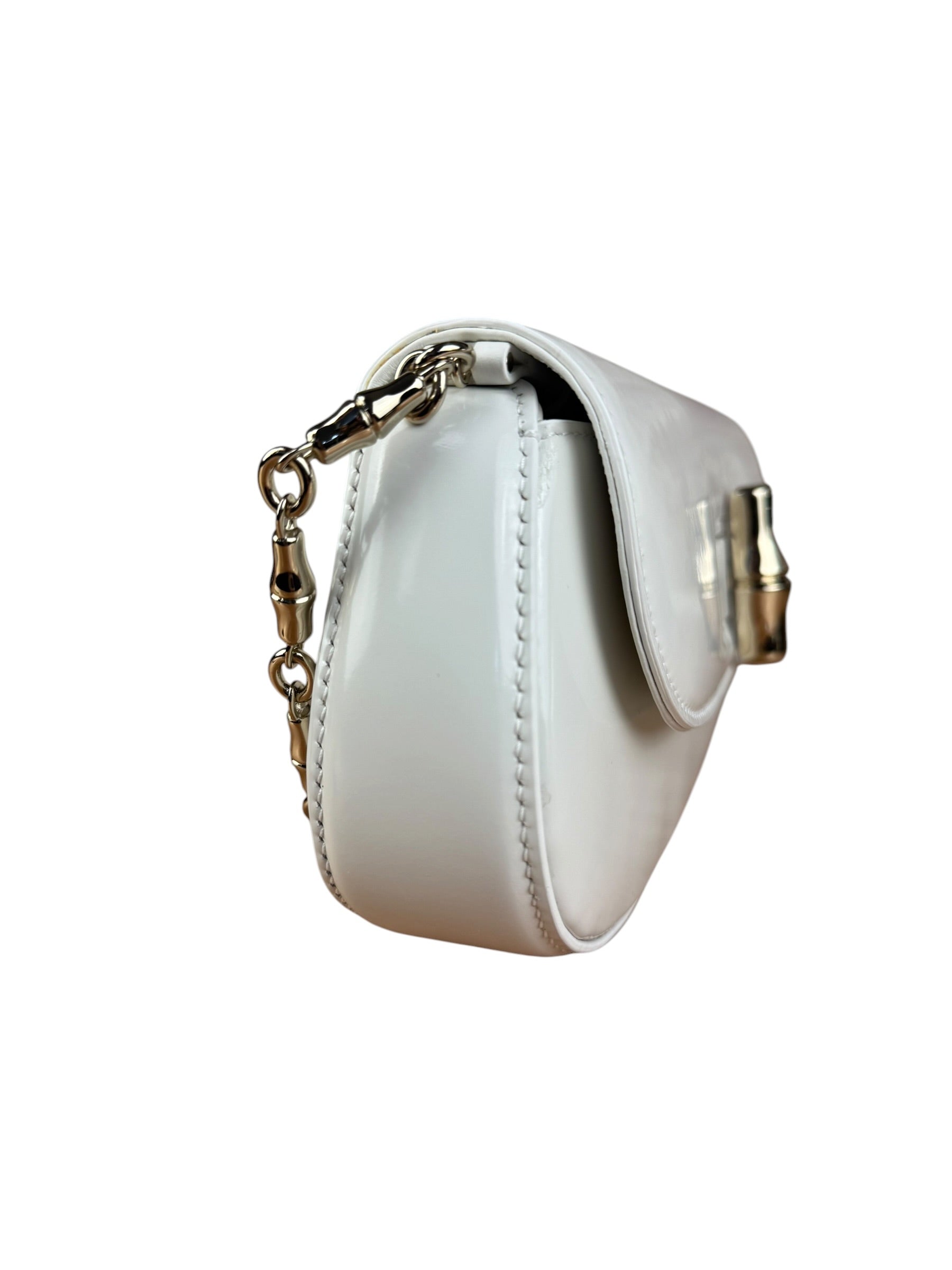 Gucci White Leather Bamboo Night Small Clutch/Pochette