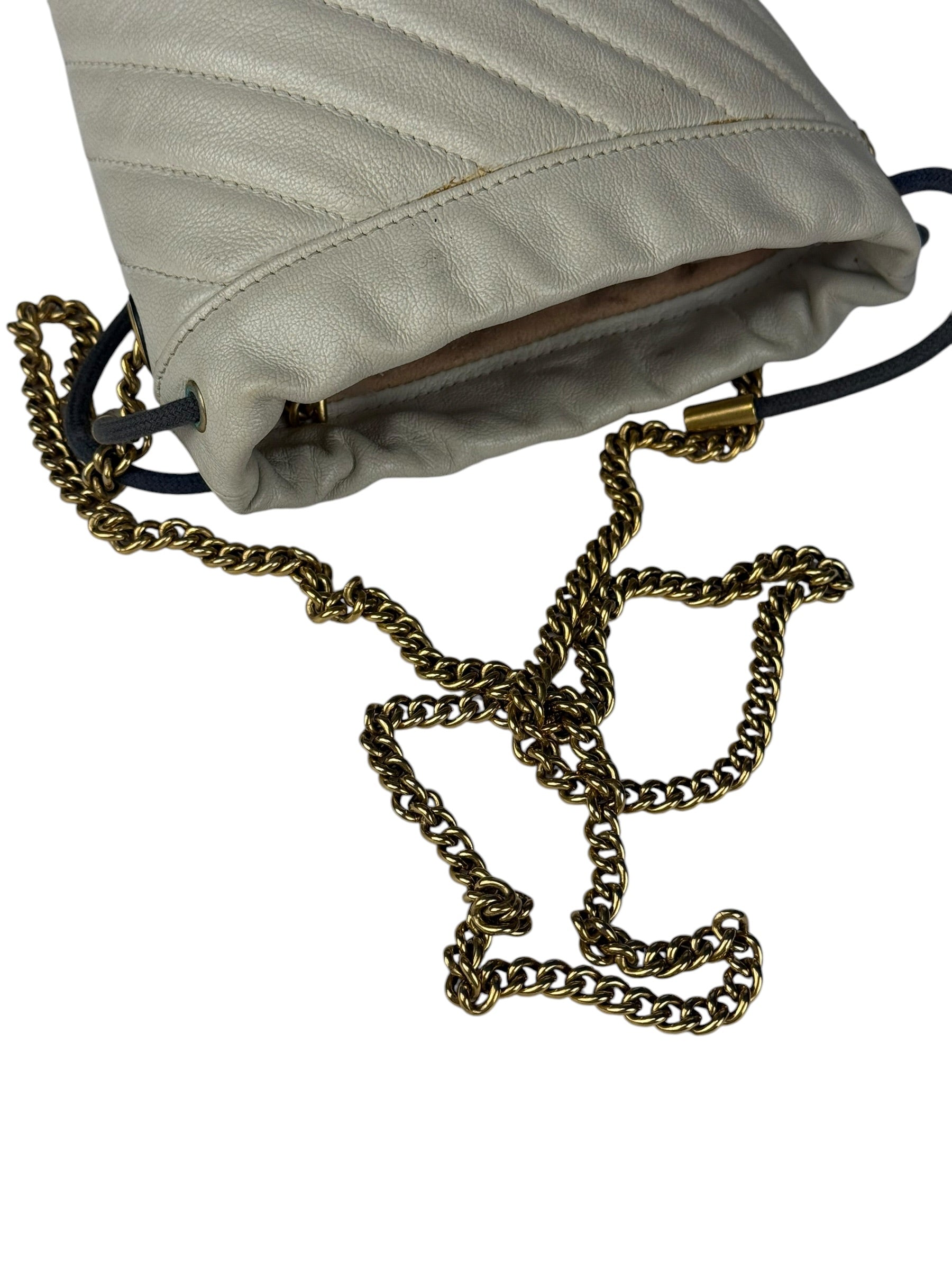Gucci GG Ivory Leather Marmont Chain Bucket Bag
