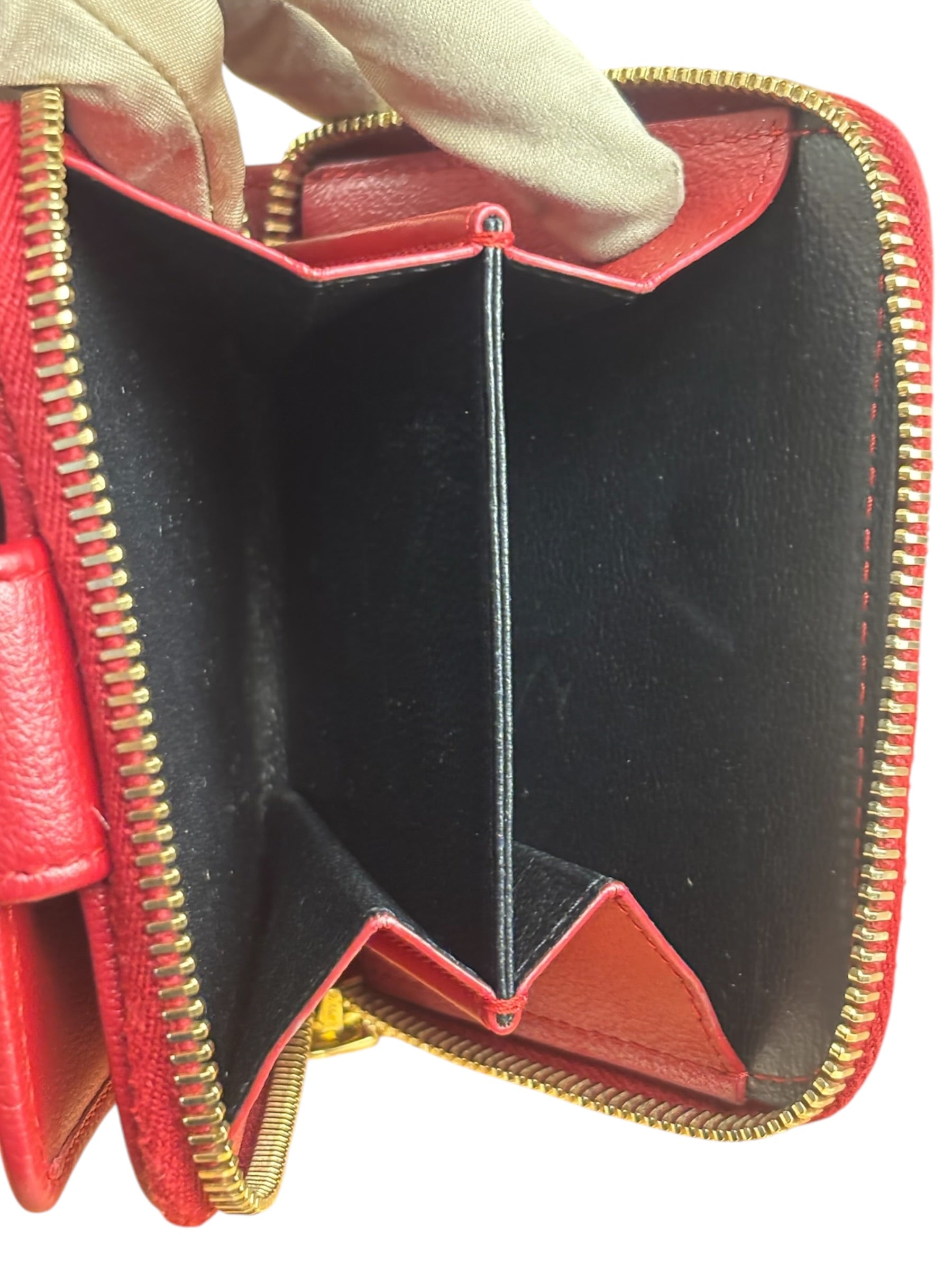 Yves Saint Laurent Red Leather Bifold Zip Mini Wallet