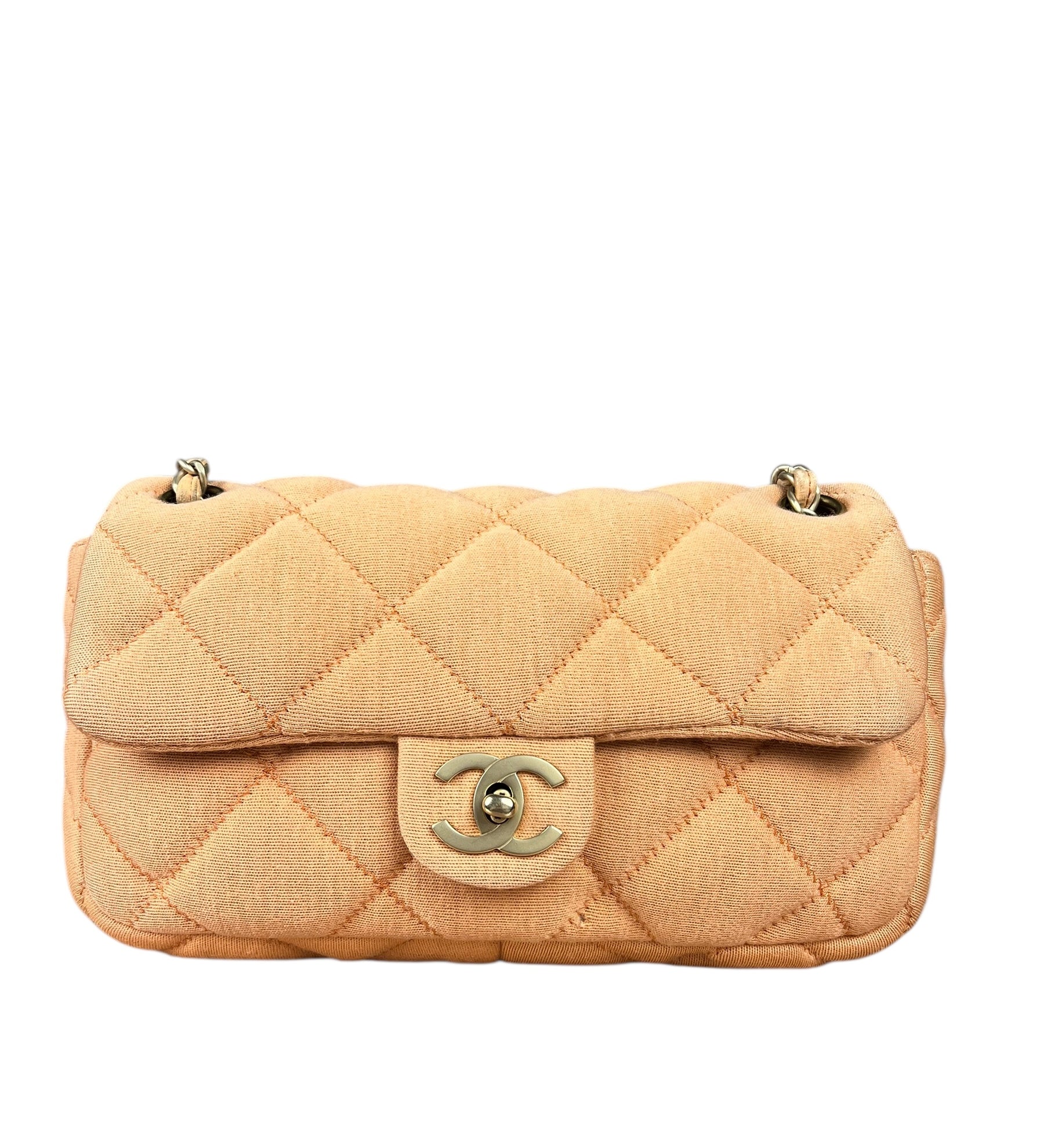 Chanel CC Peach Jersey Quilted Flap Bag