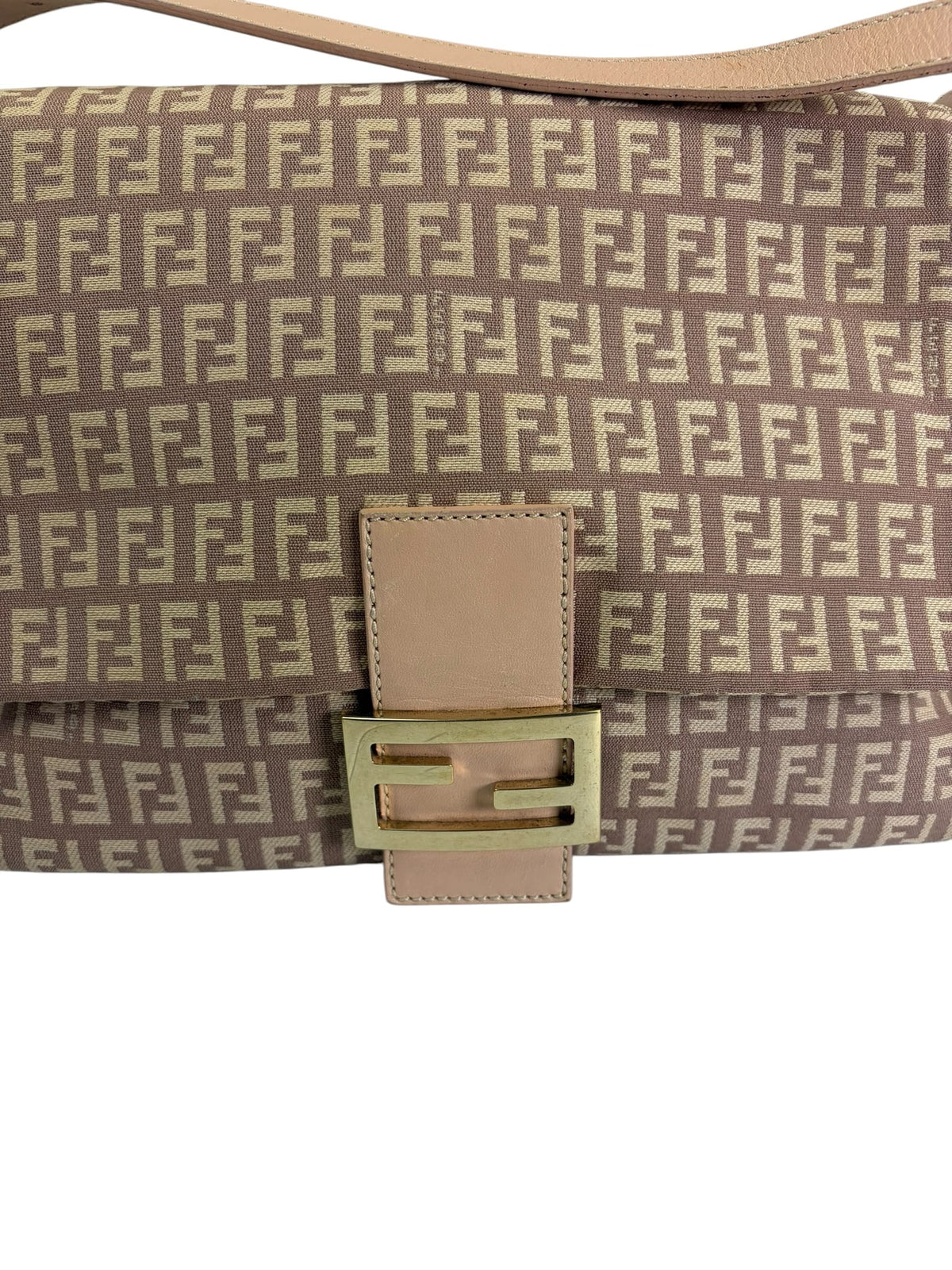 Fendi Peach Leather Trim Zucca Mamma Baguette