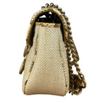 Gucci GG Beige Raffia Marmont Snakeskin Trim Flap Bag