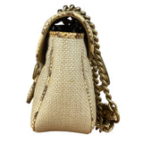 Gucci GG Beige Raffia Marmont Snakeskin Trim Flap Bag