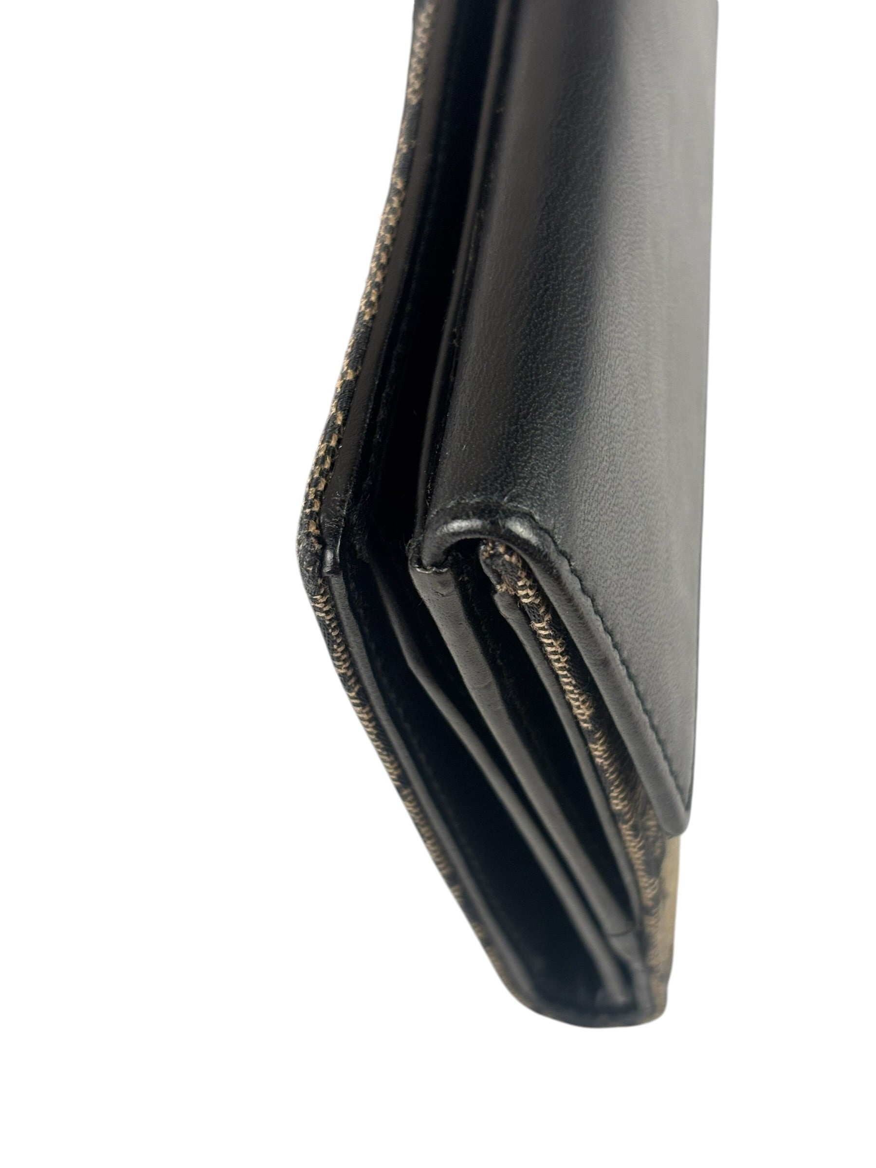 Gucci Black Leather Trim GG Flap Long Wallet
