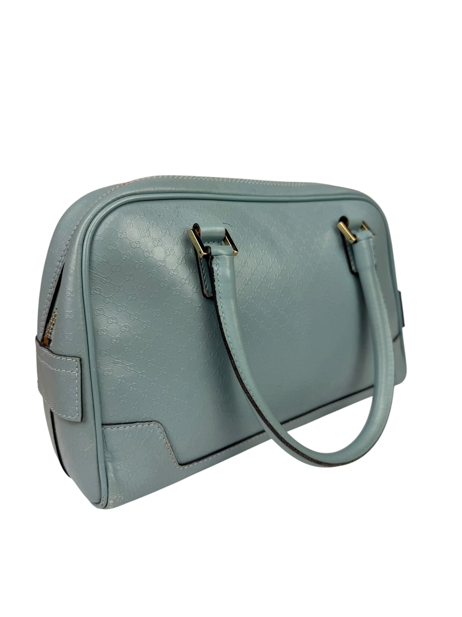 Gucci Blue Leather Micro GG Bowler Bag