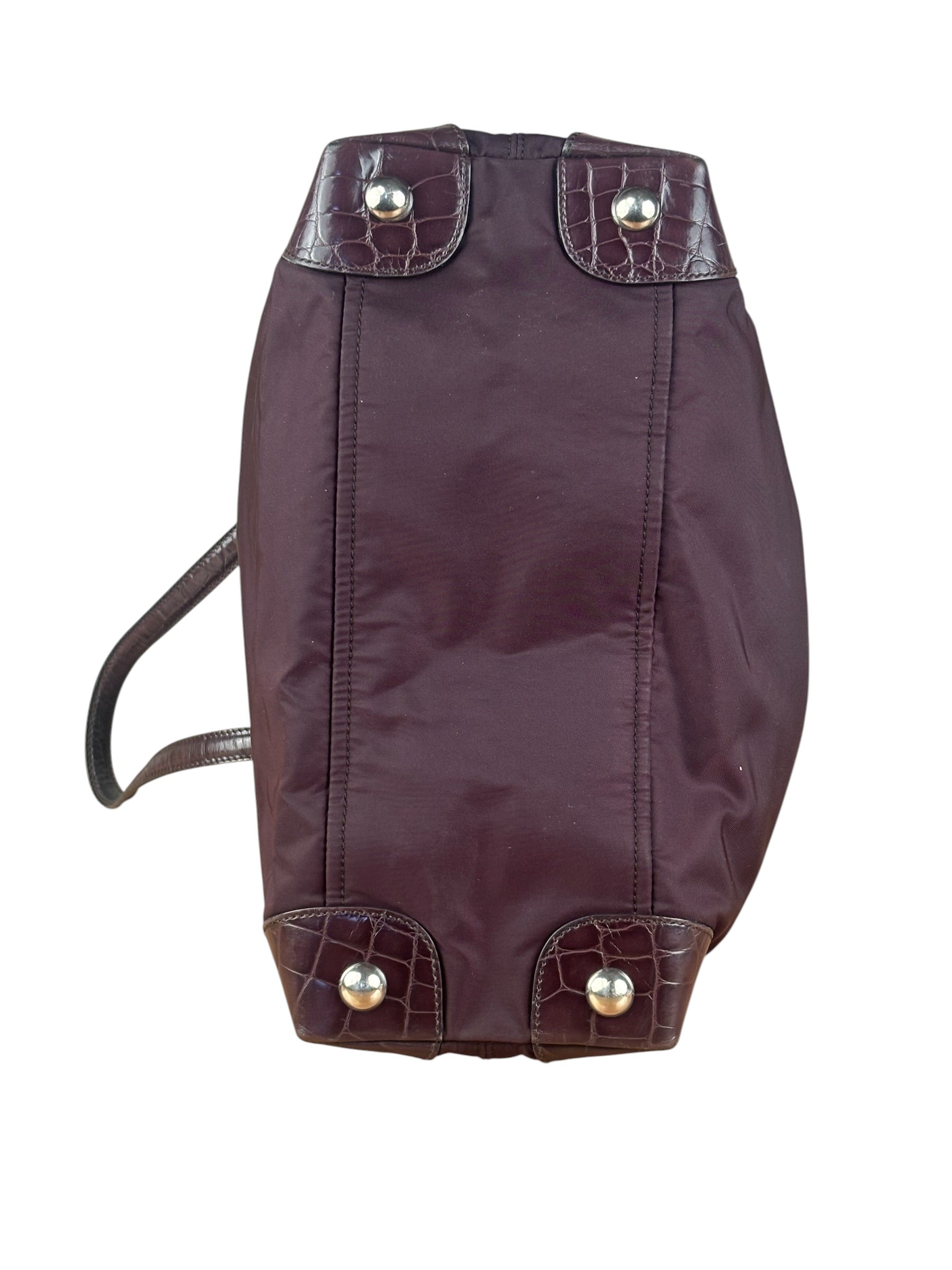 Prada Vintage Plum Nylon Leather Embossed Handbag