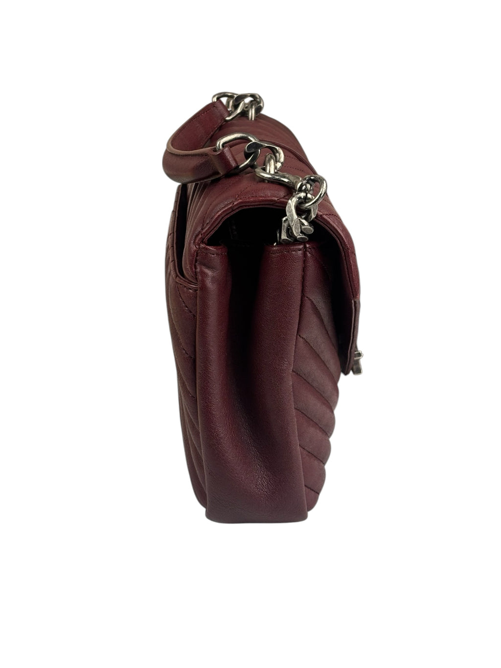 YSL Burgundy Chevron Lambskin Marmont College Two-Way Flap Bag