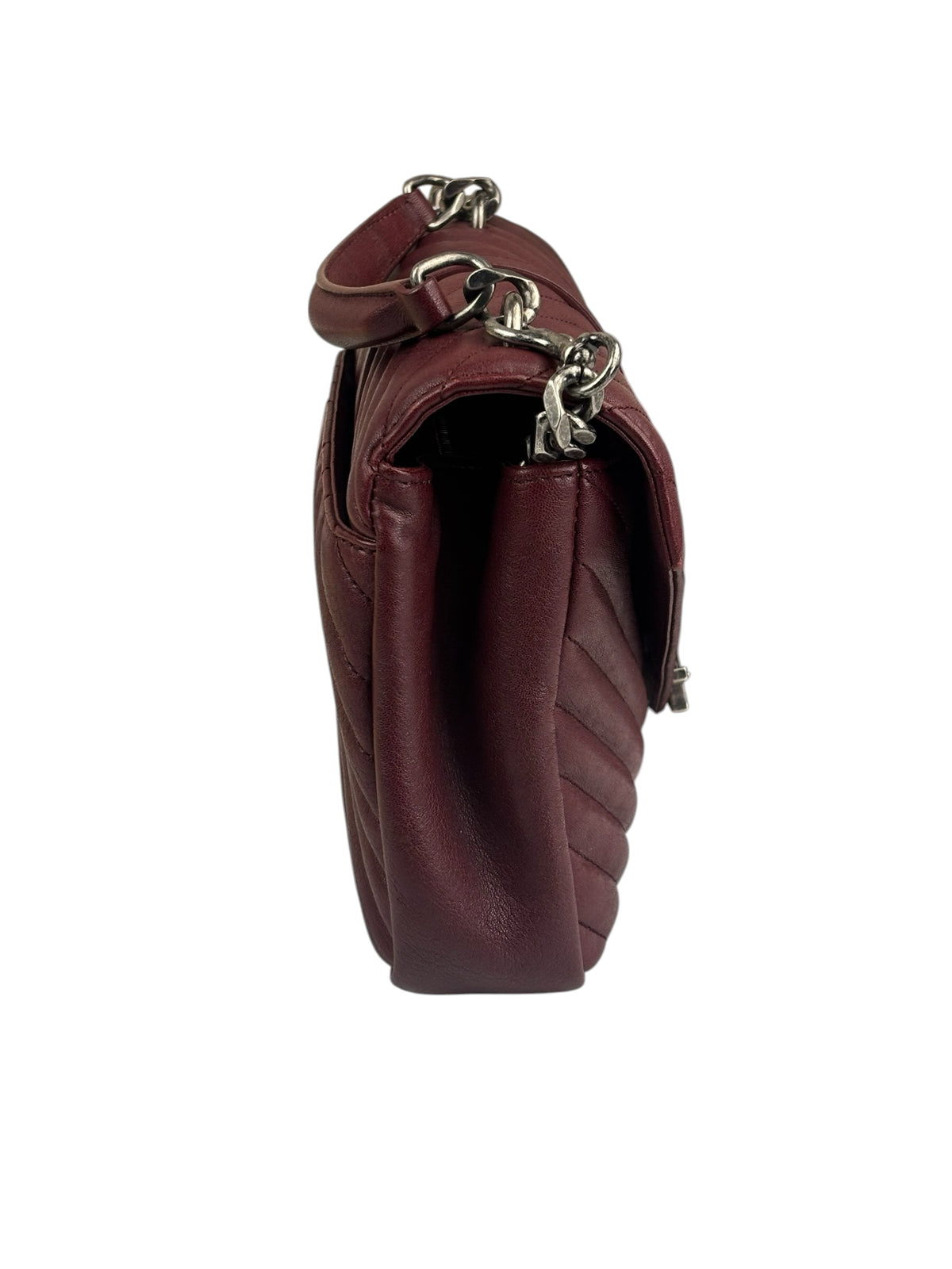 YSL Burgundy Chevron Lambskin Marmont College Two-Way Flap Bag