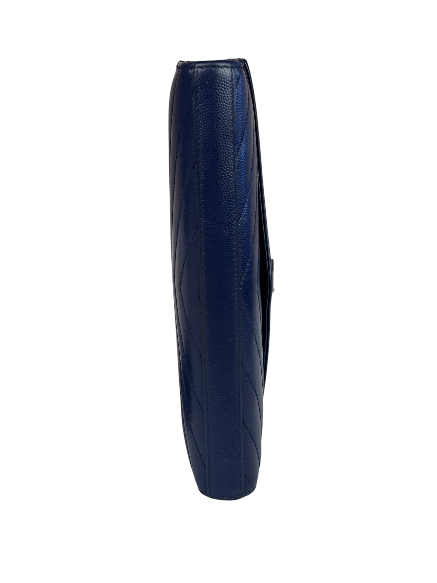 YSL Navy Blue Chevron Leather Cassandre Envelope Wallet On Chain