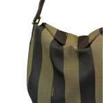 Fendi Green/Black Leather Trim Pequin Stripe Hobo Bag