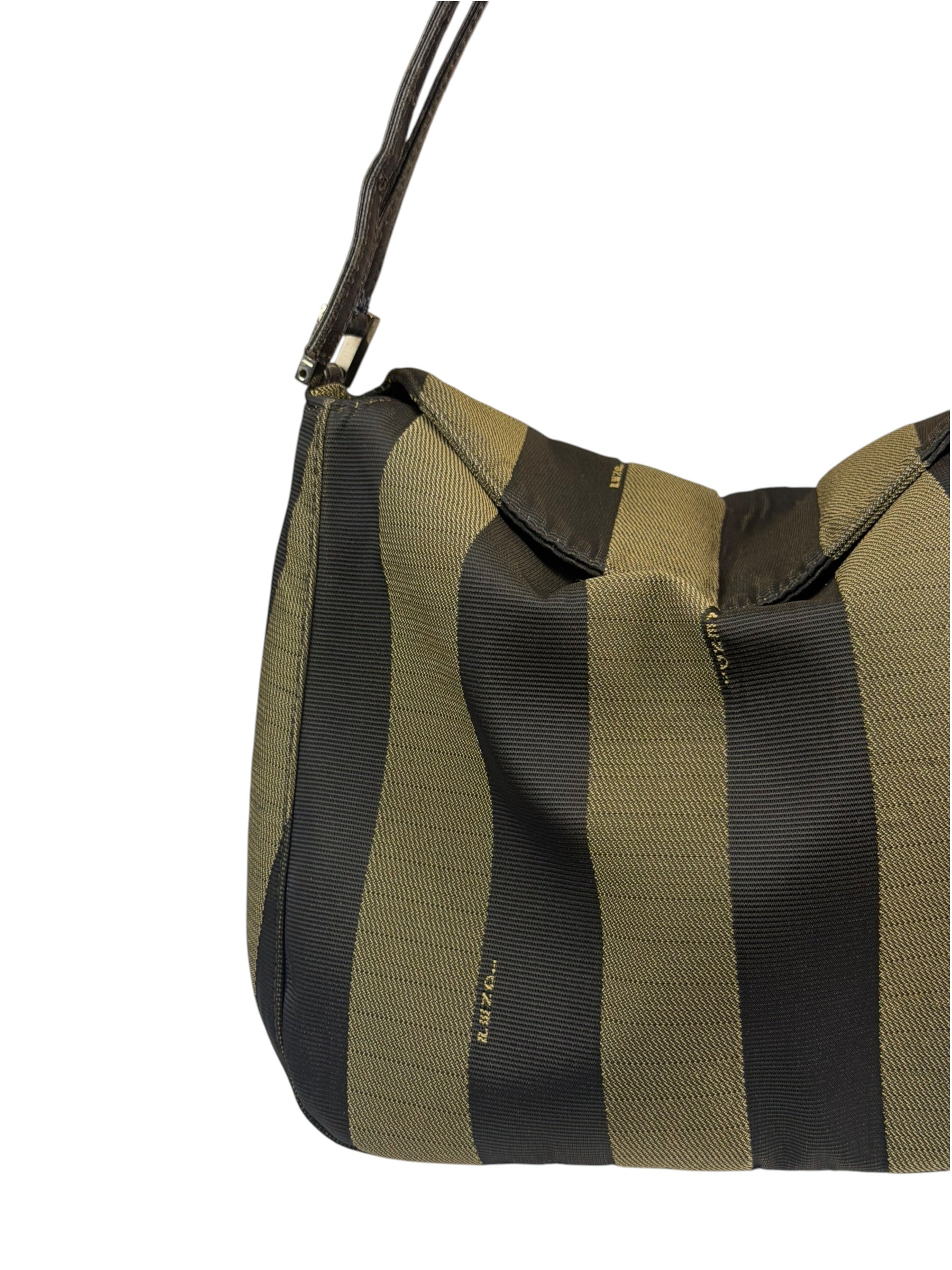Fendi Green/Black Leather Trim Pequin Stripe Hobo Bag