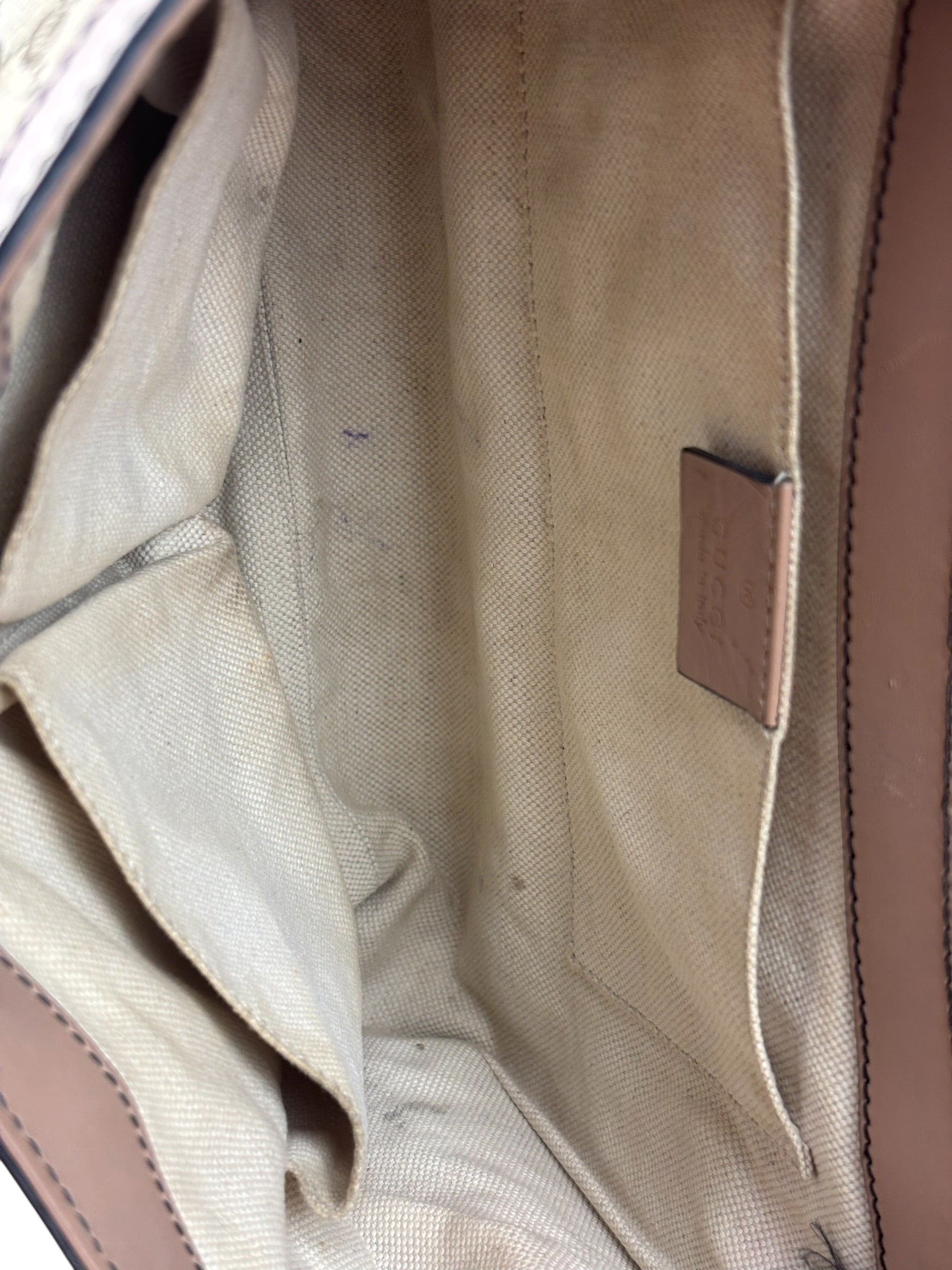Gucci Peach Leather Trim GG Canvas Emily Chain Flap Shoulder Bag